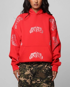 Loiter Metal Rhinestone Hoodie Red Polar bear like Chic Street
