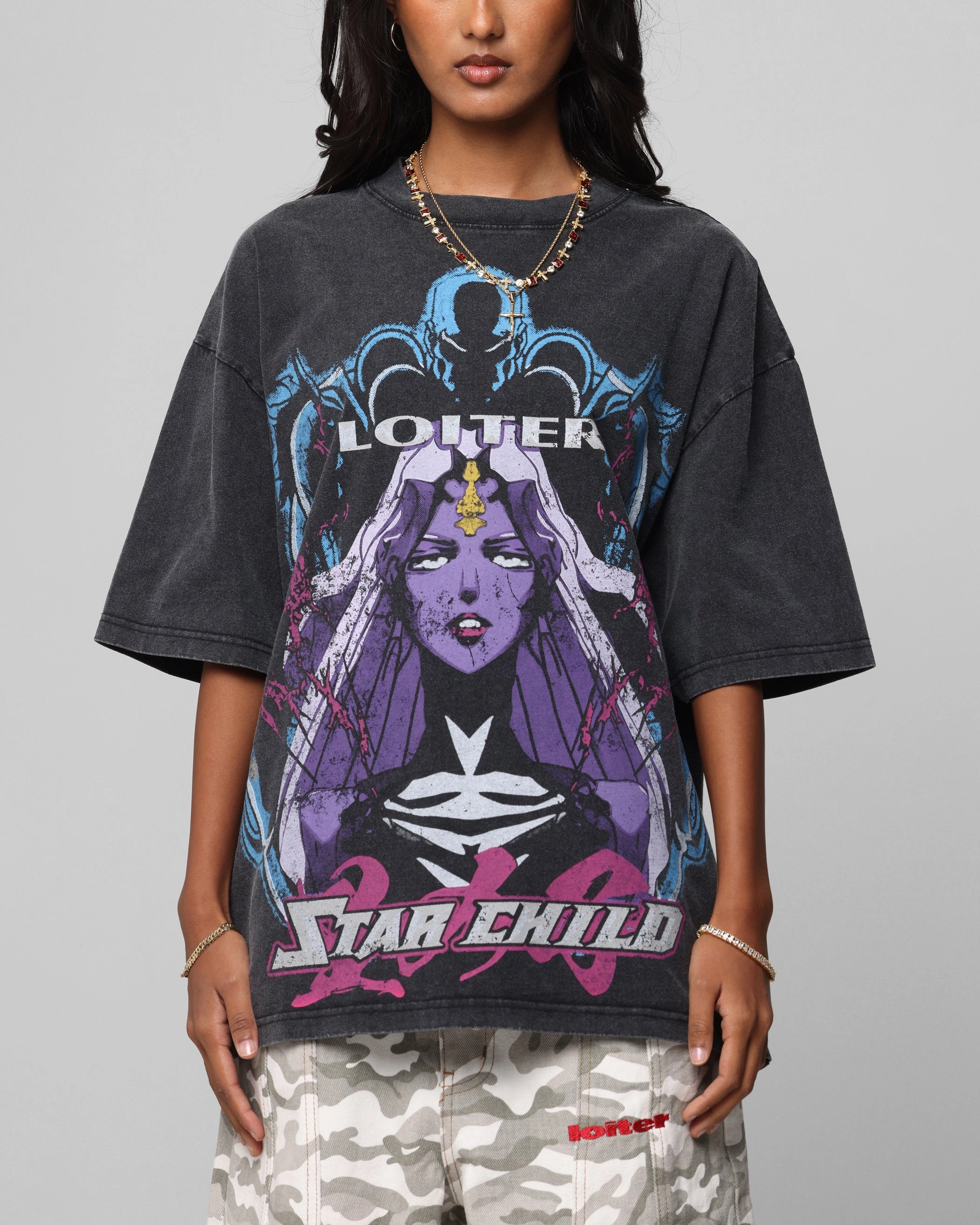 Loiter Midnight Widow Vintage T-Shirt Washed Black UV Protective Coating Chilly Day Essentials