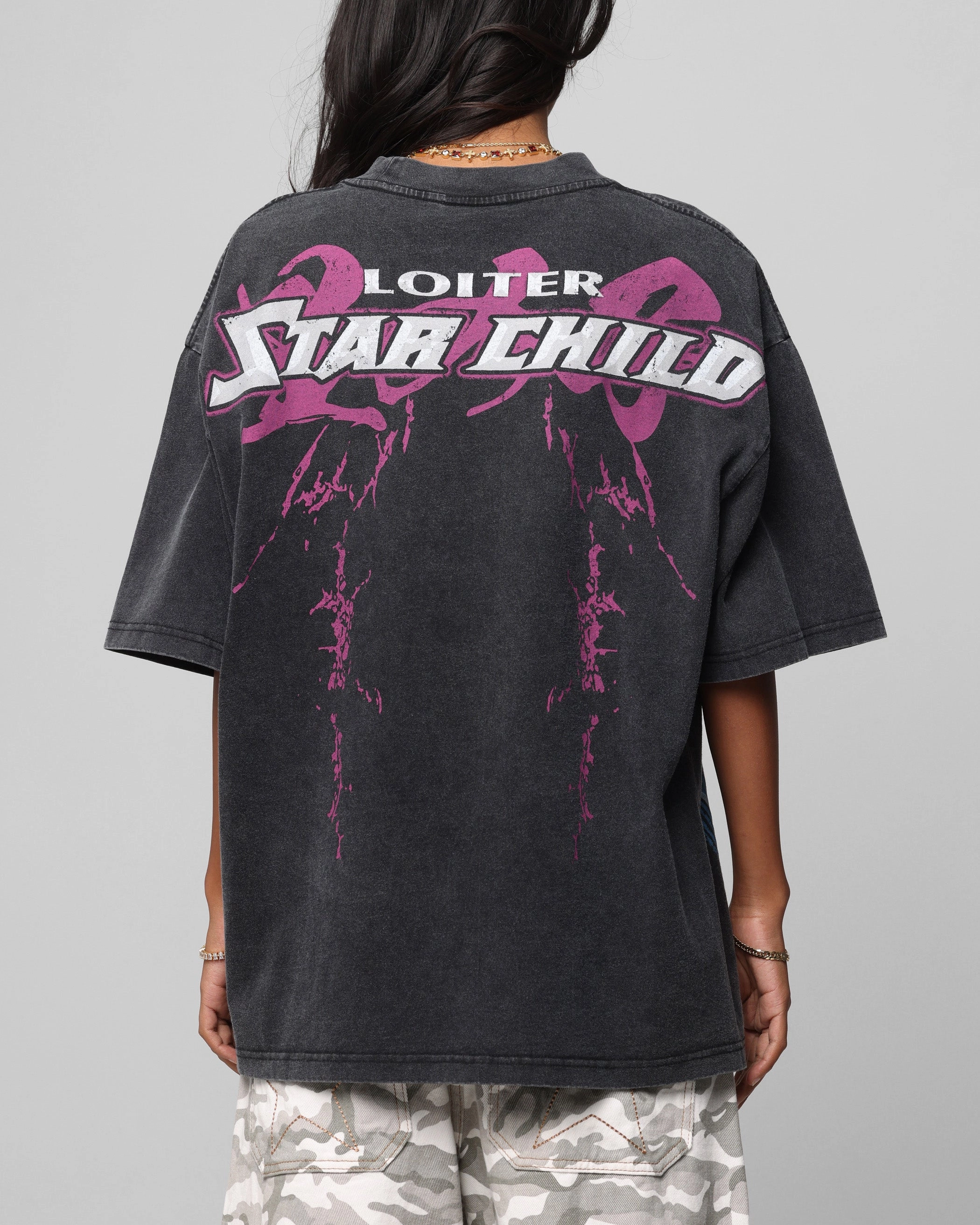 Loiter Midnight Widow Vintage T-Shirt Washed Black UV Protection Fabric