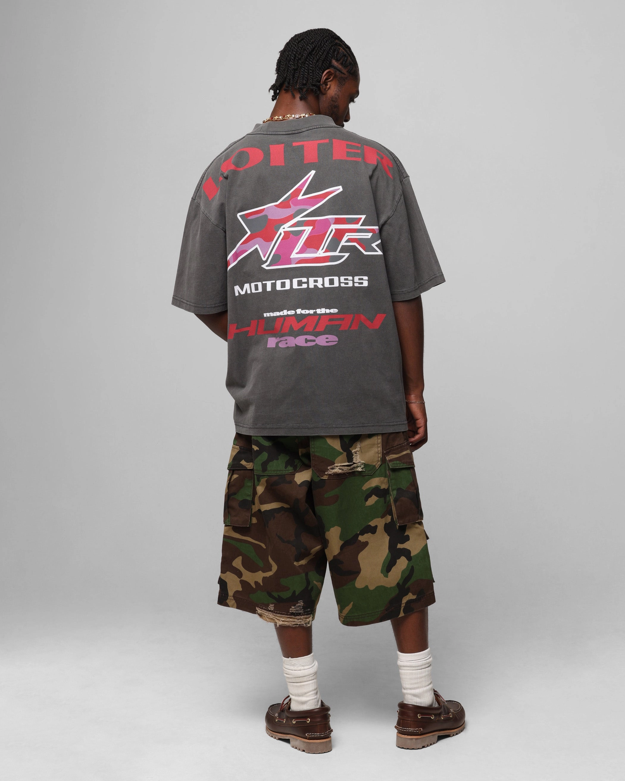 Outdoor Leisure Picnic Loiter Motocross Vintage T-Shirt Charcoal/Red