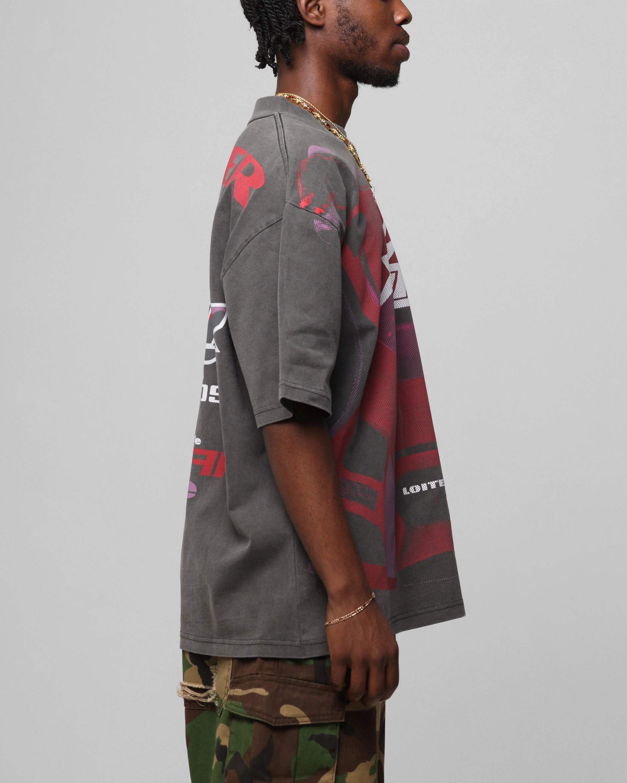 Timeless Look Loiter Motocross Vintage T-Shirt Charcoal/Red