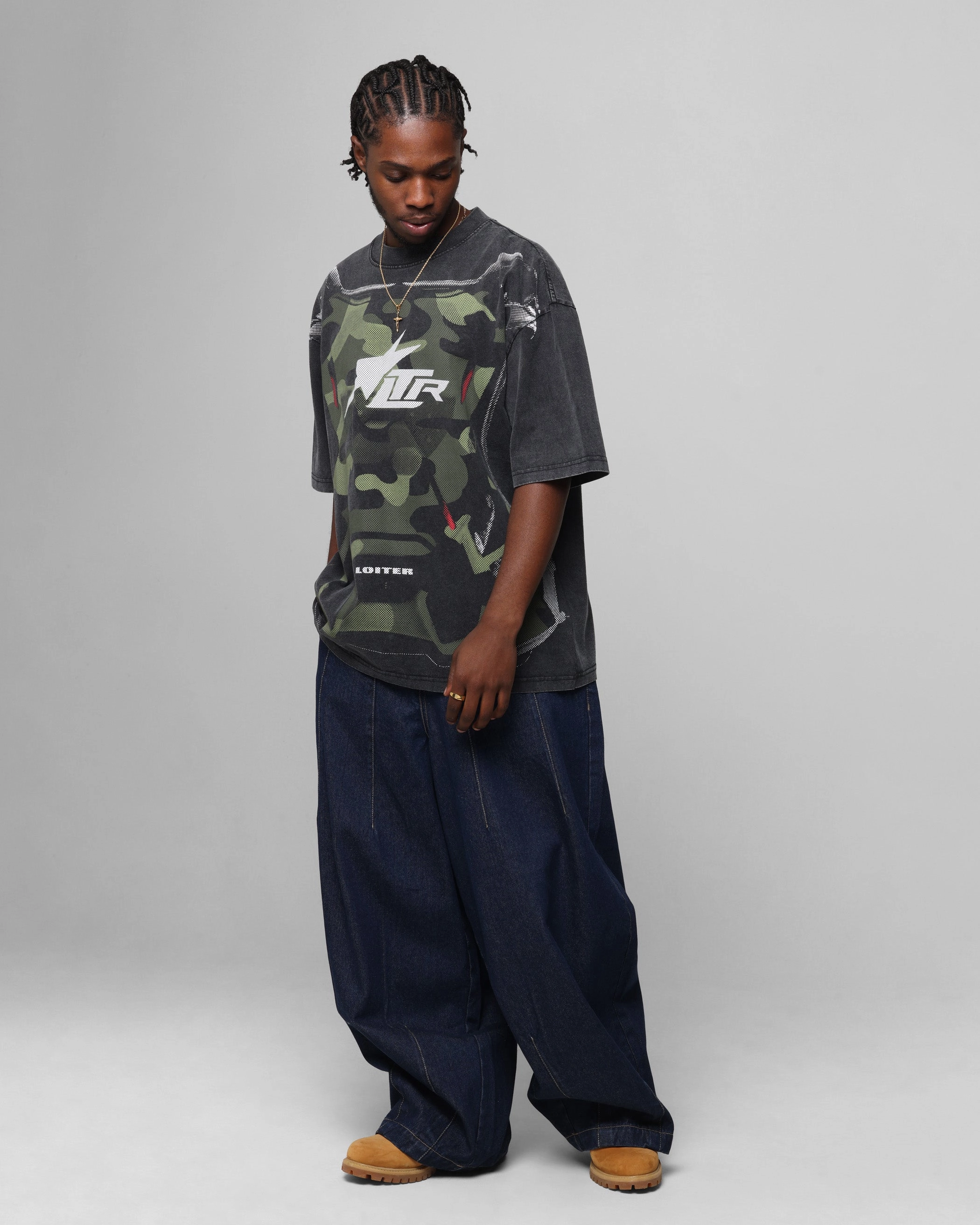 Loiter Motocross Vintage T-Shirt Vintage Black Drop Shoulder Cut Luxurious