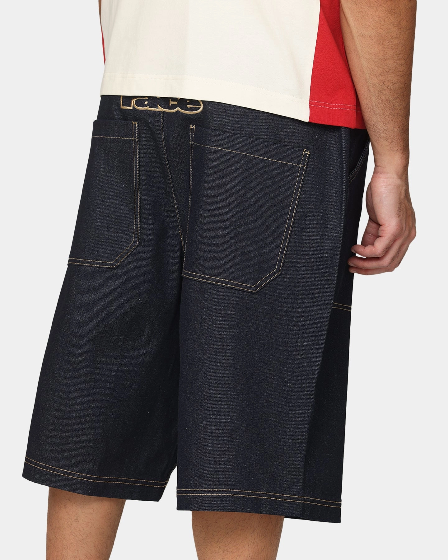 Fastening Closure Loiter Motor Denim Shorts Indigo