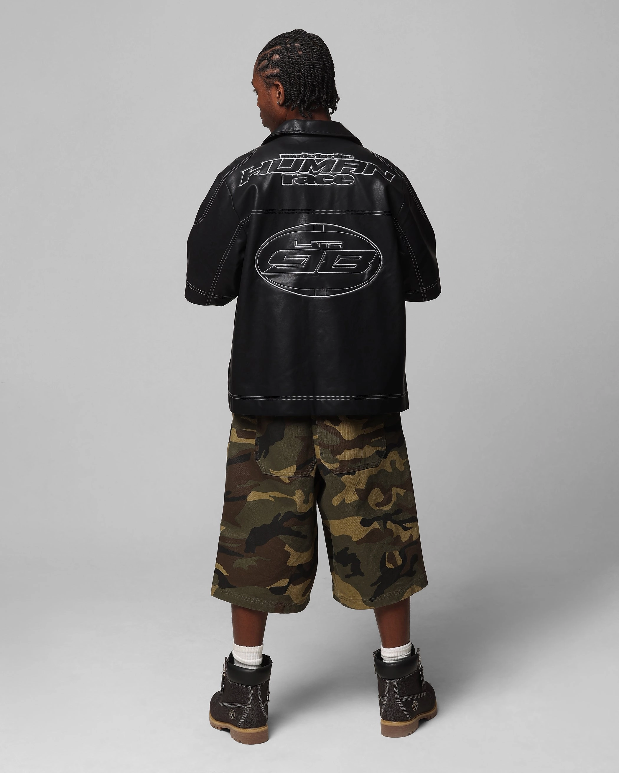 Loiter Motor PU Leather Button Up Shirt Black Stretch Fit Technology Casual Wear