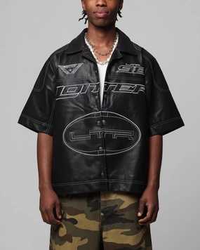 No Chafe Edging garden party Loiter Motor PU Leather Button Up Shirt Black