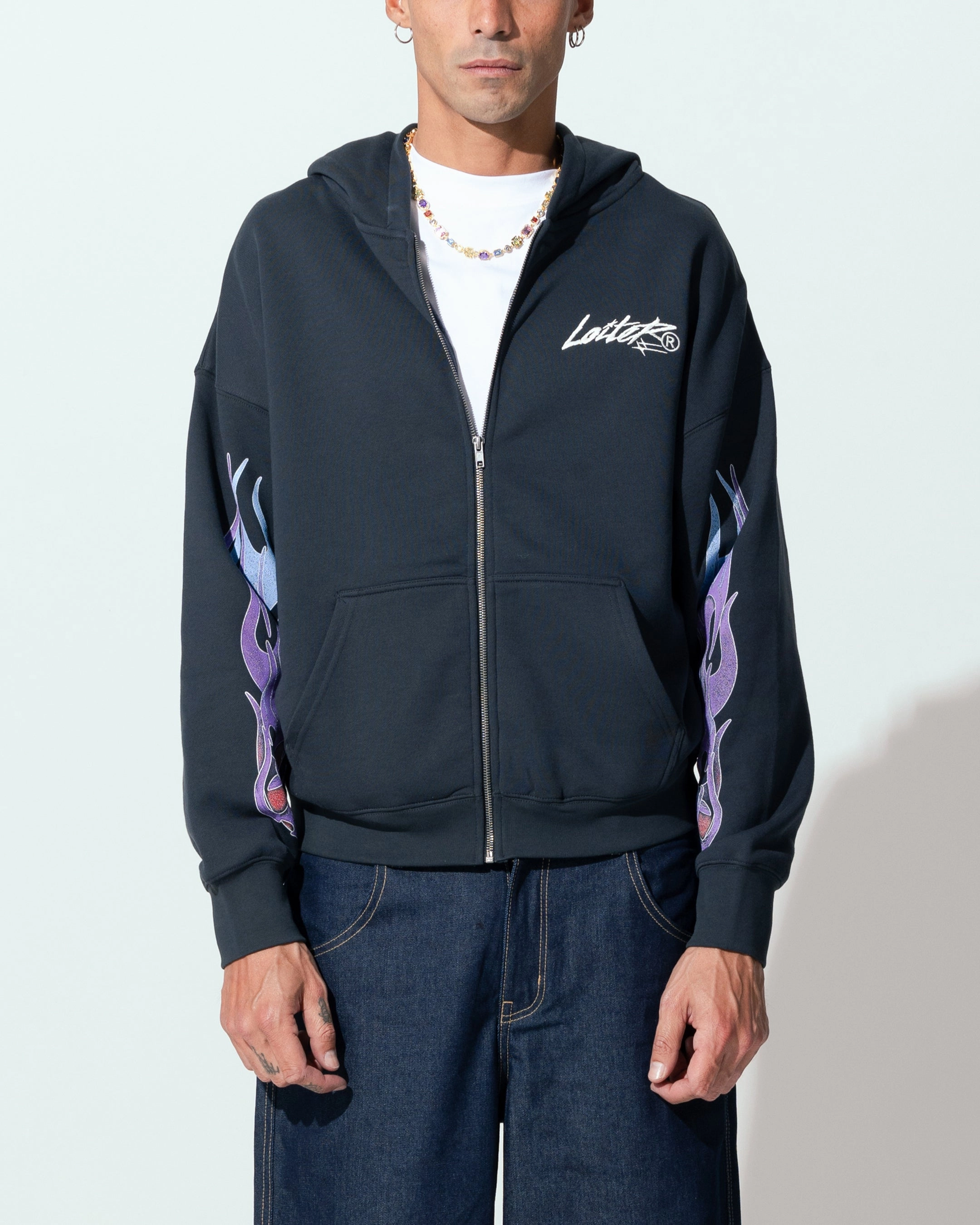 Loiter Motor Zip Hoodie Charcoal Bicycle