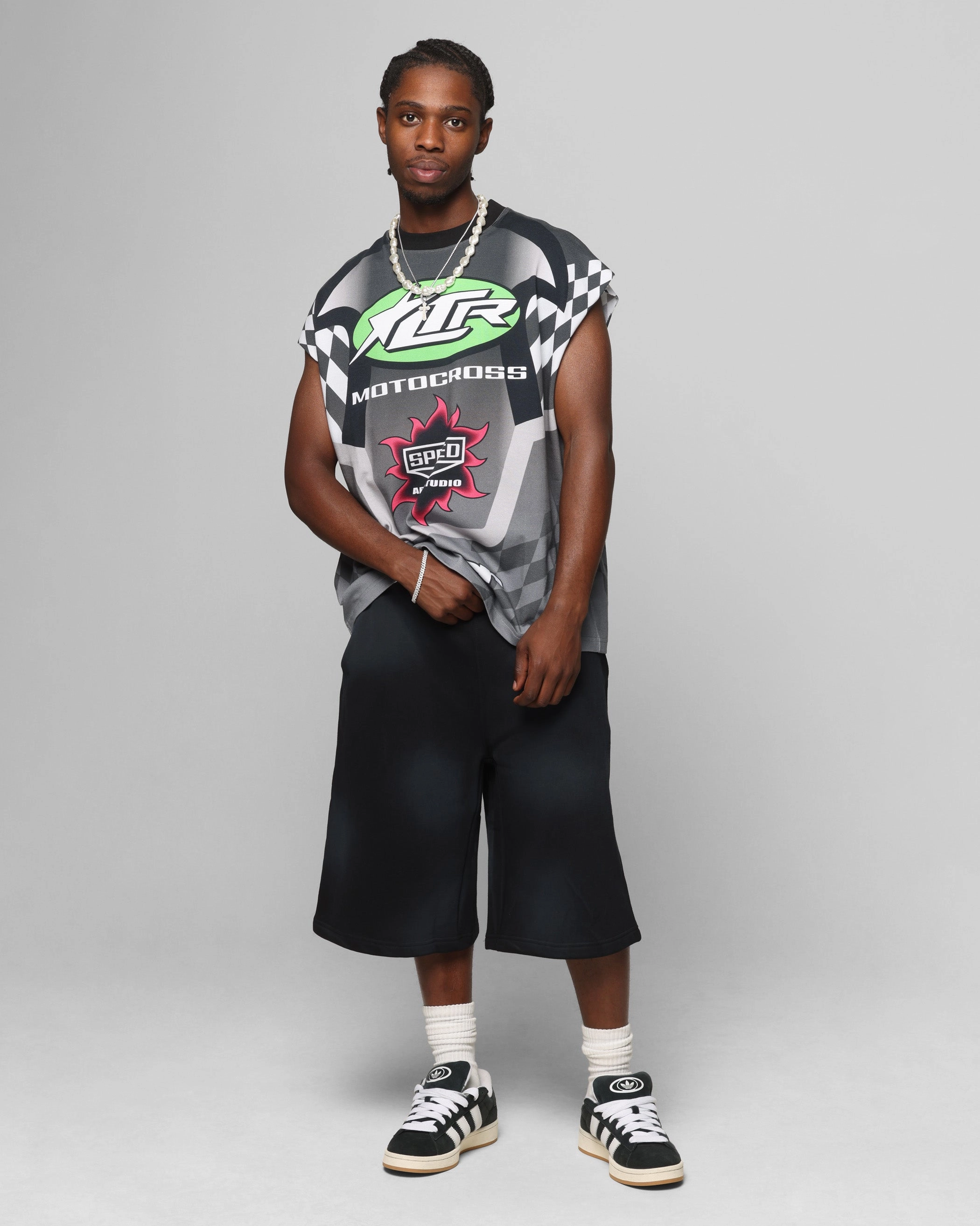 Abstract mystery Loiter Motorsport Muscle T-Shirt Grey/Multi-Coloured