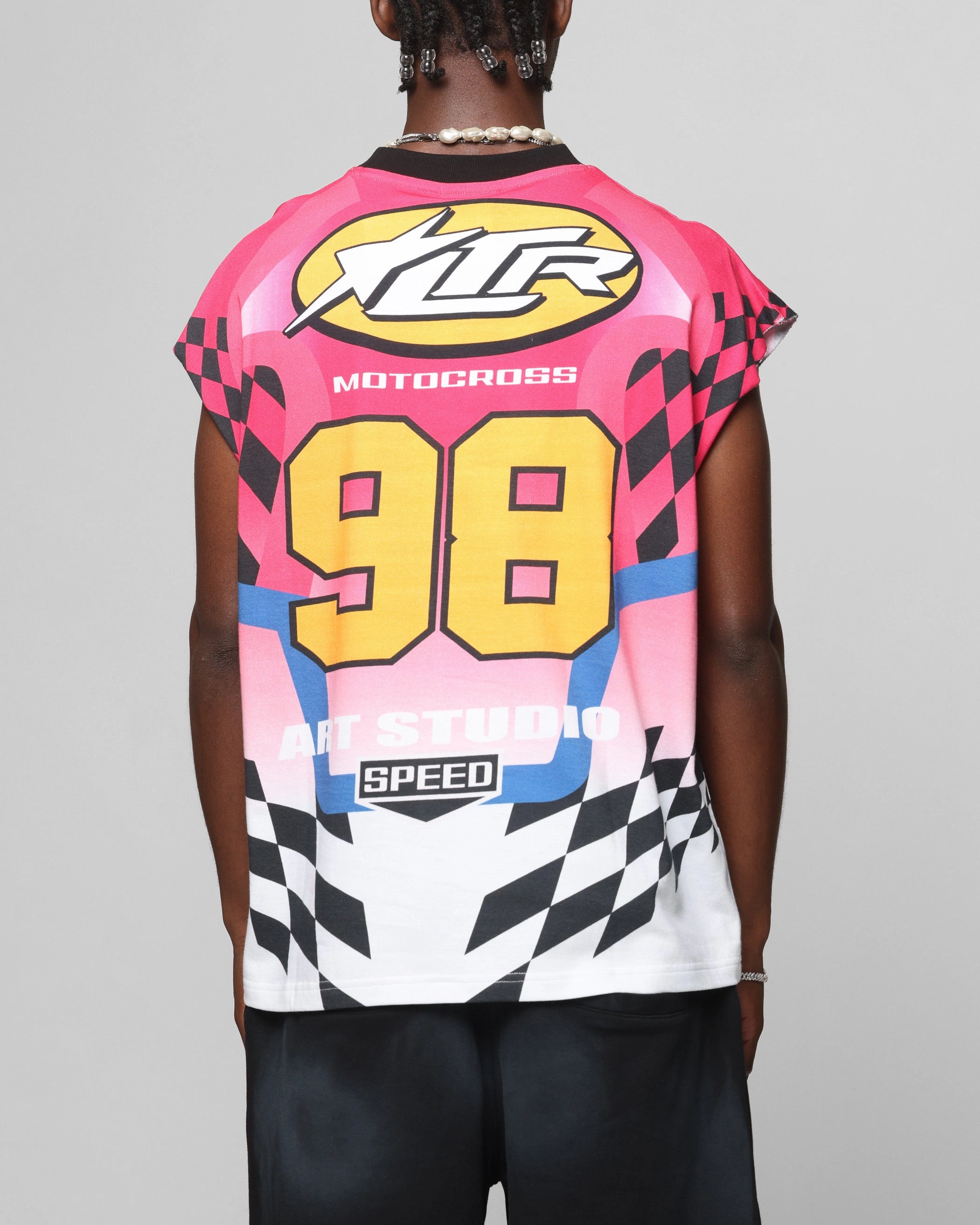 Scoop neck Loiter Motorsport Muscle T-Shirt Pink/Multi-Coloured