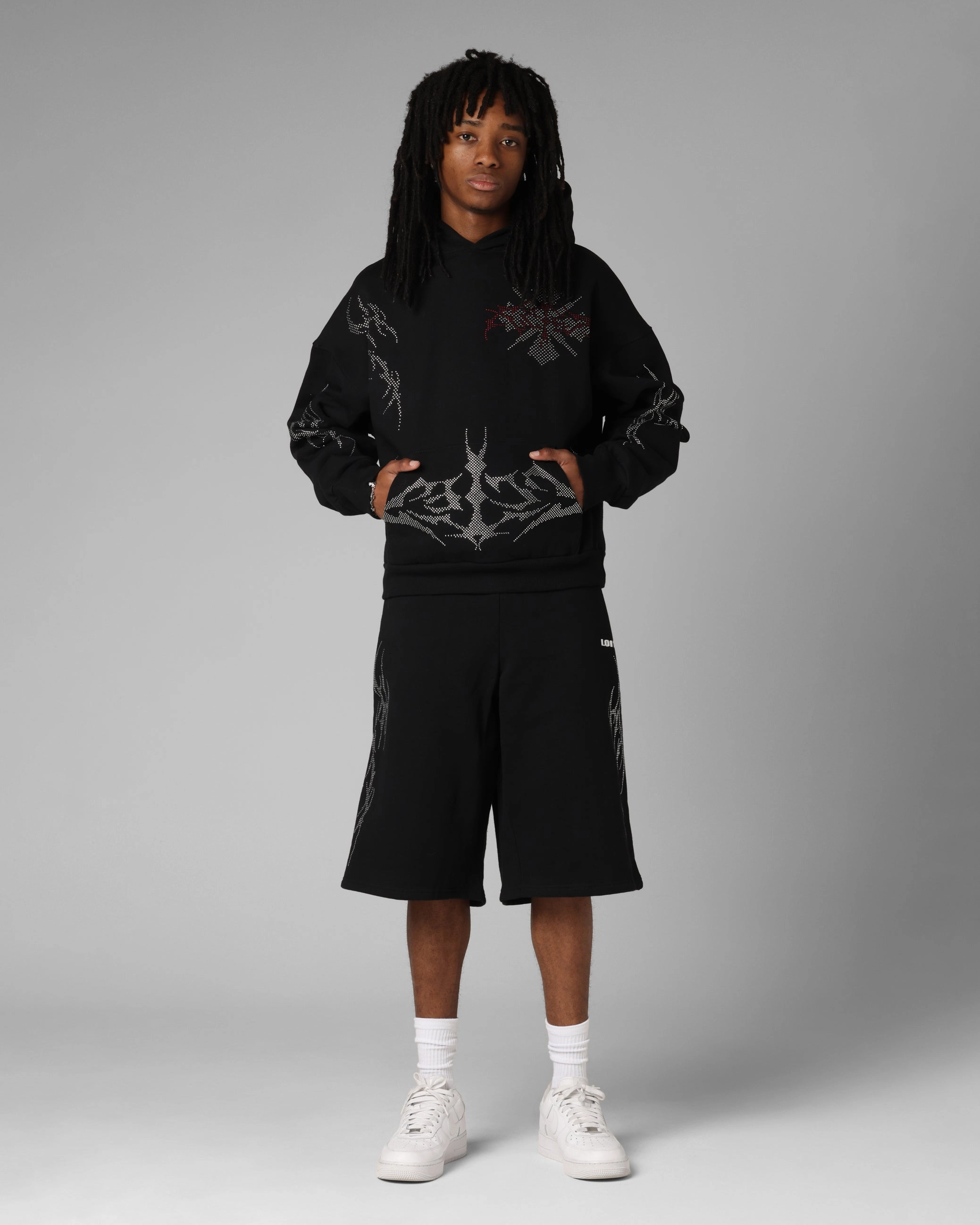 Loiter Opaque Rhinestone Premium Hoodie Black sunset Award