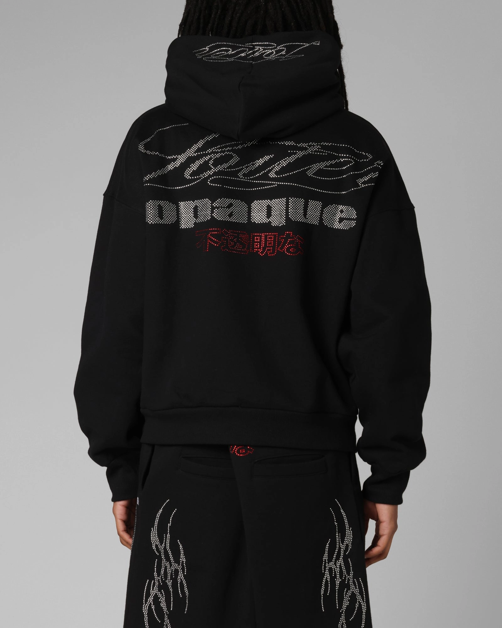 Loiter Opaque Rhinestone Premium Hoodie Black Wax Double Stitched Construction