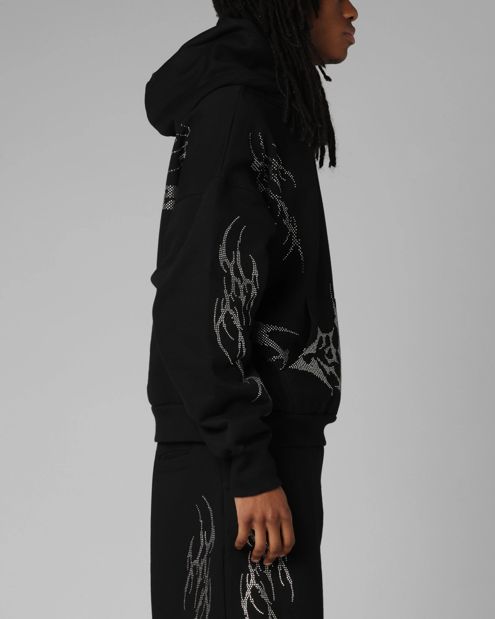 petite size Loiter Opaque Rhinestone Premium Hoodie Black