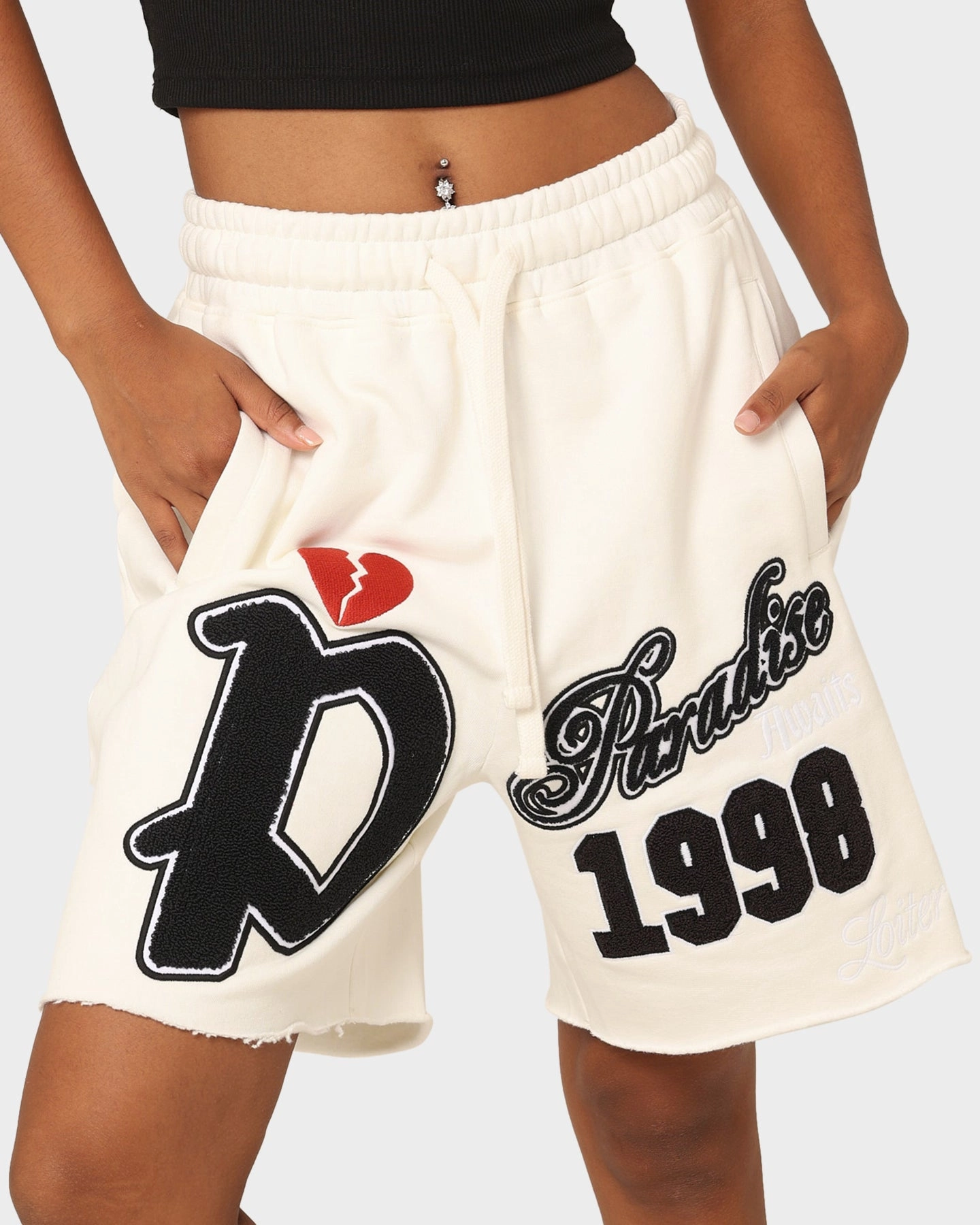 Loiter Paradise Fleece Shorts White Flexible Waistband