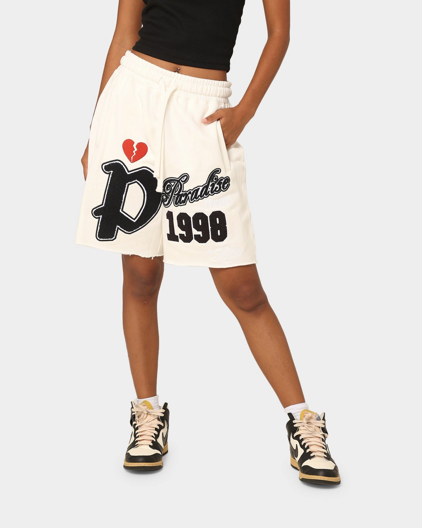 Loiter Paradise Fleece Shorts White Glide On Waist System