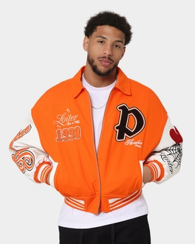Loiter Paradise Varsity Jacket Orange self - treat suitable for e commerce