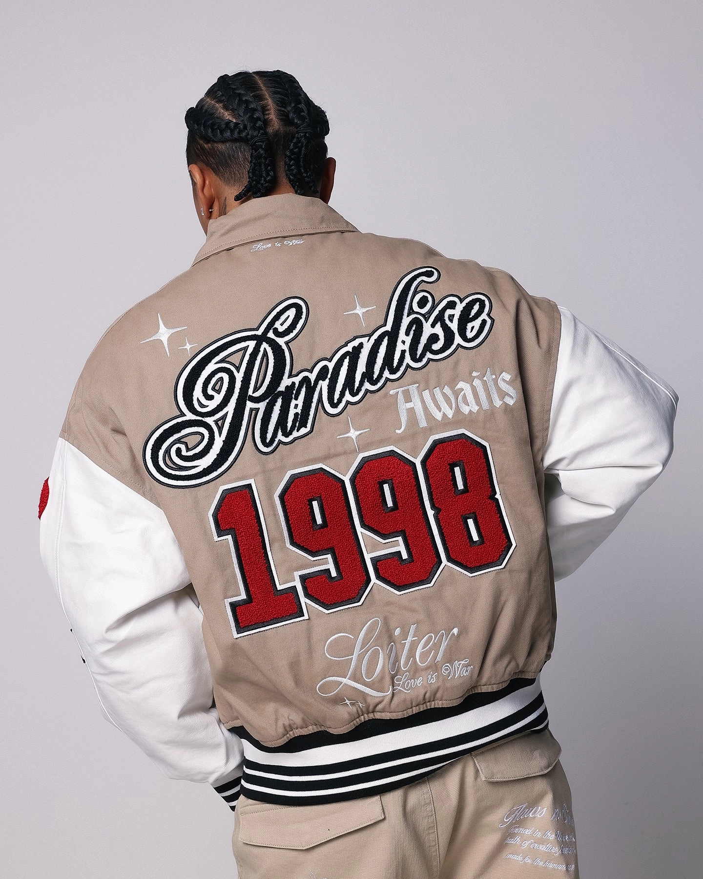 Chic Style Loiter Paradise Varsity Jacket Tan