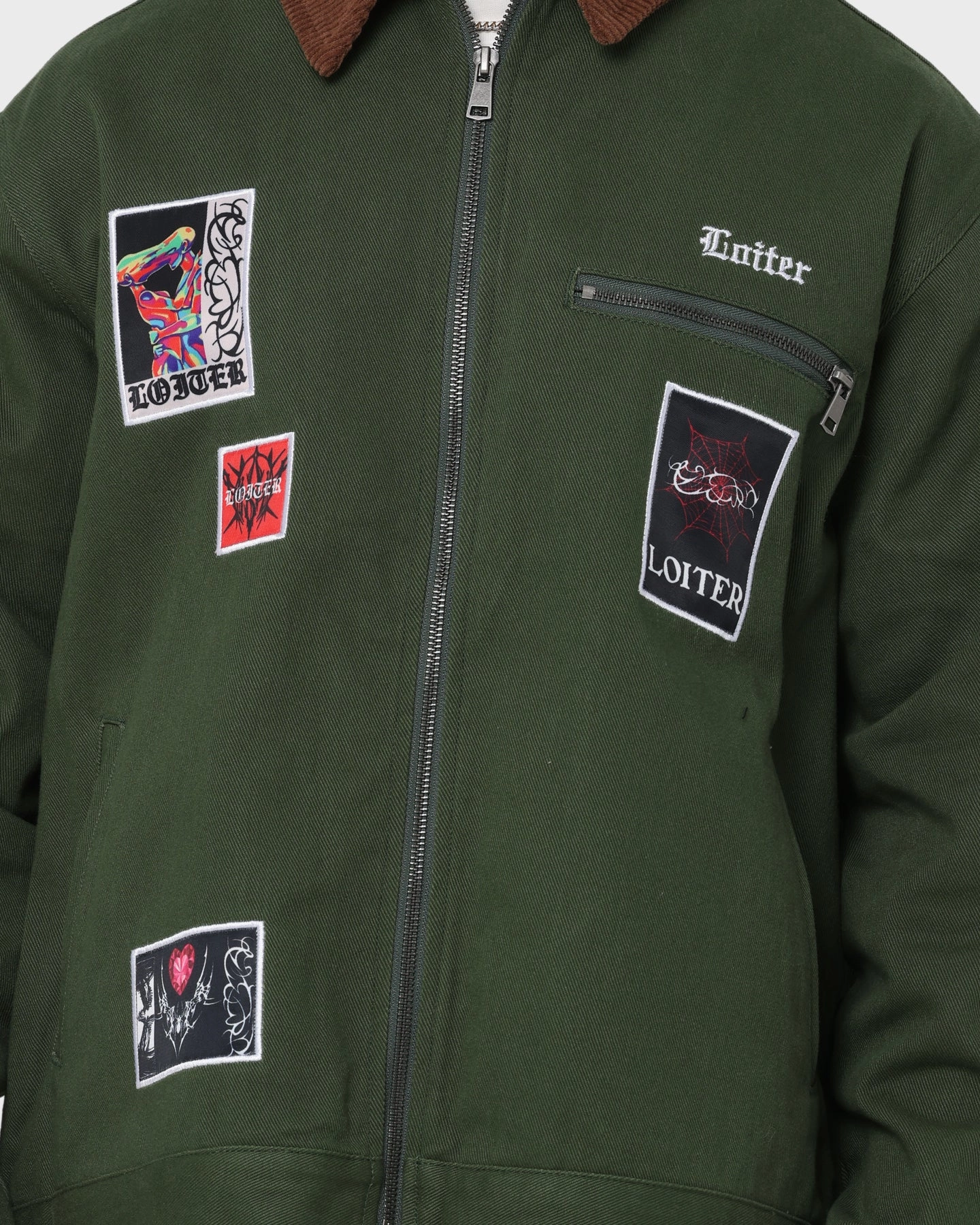 Layered Insulation Loiter Patchwork Jacket Green