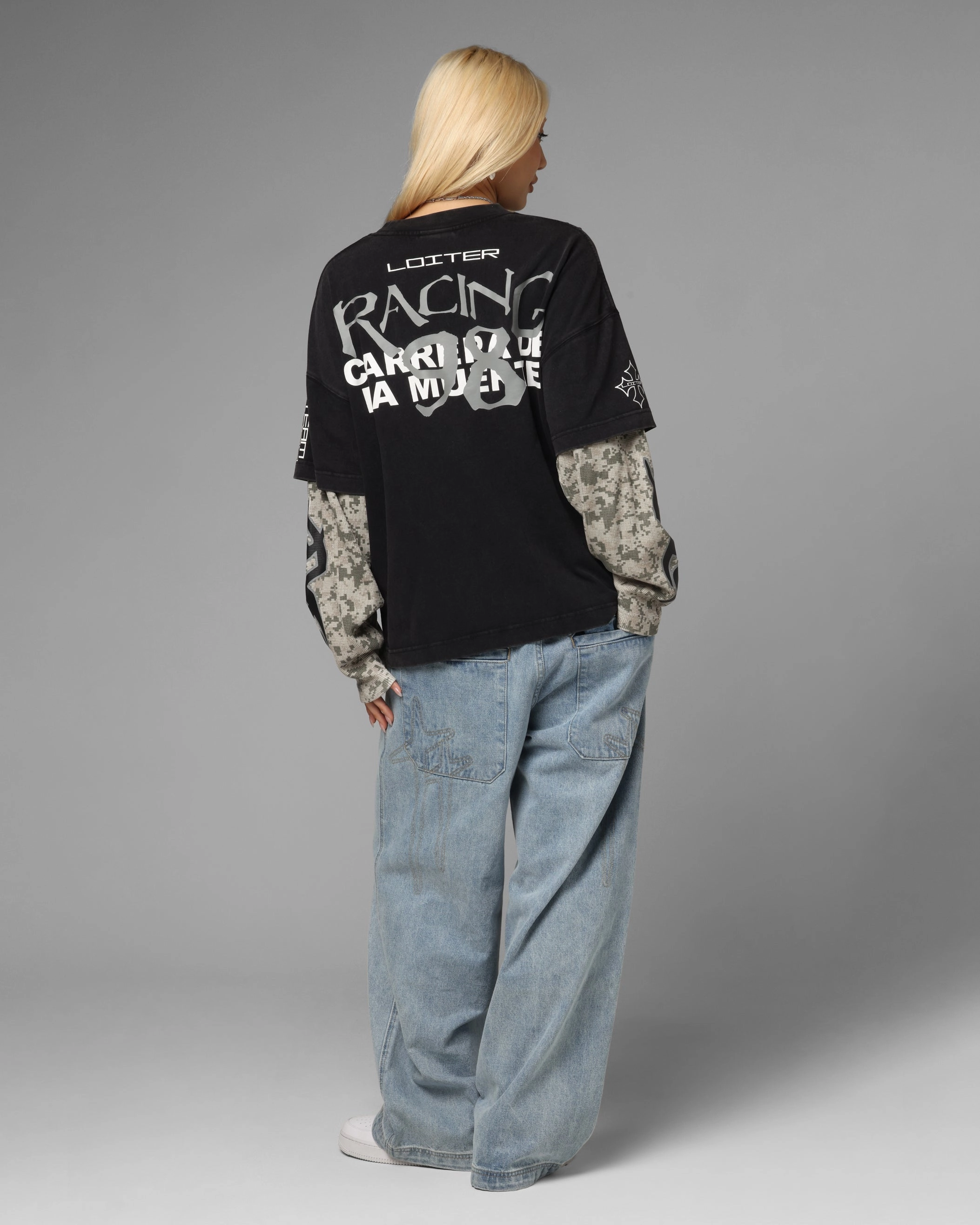 Fashionable Ease Loiter Performance Layered Long Sleeve T-Shirt Vintage Black