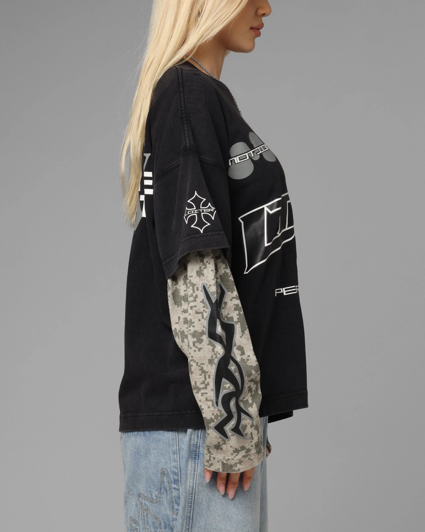 Structured silhouette Stylish Wear Loiter Performance Layered Long Sleeve T-Shirt Vintage Black