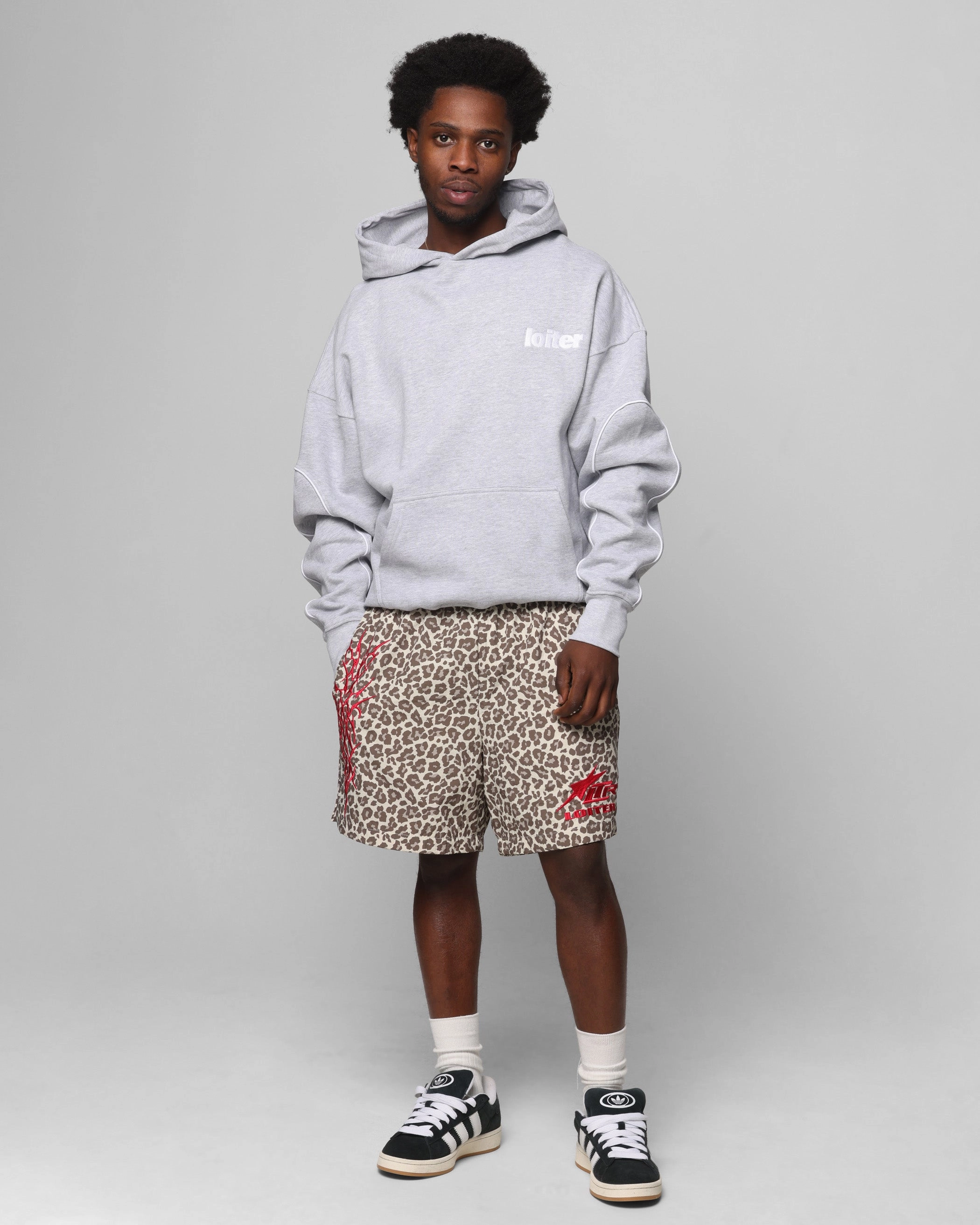 Loiter Pin Line Premium Hoodie Grey Marle Polar bear like