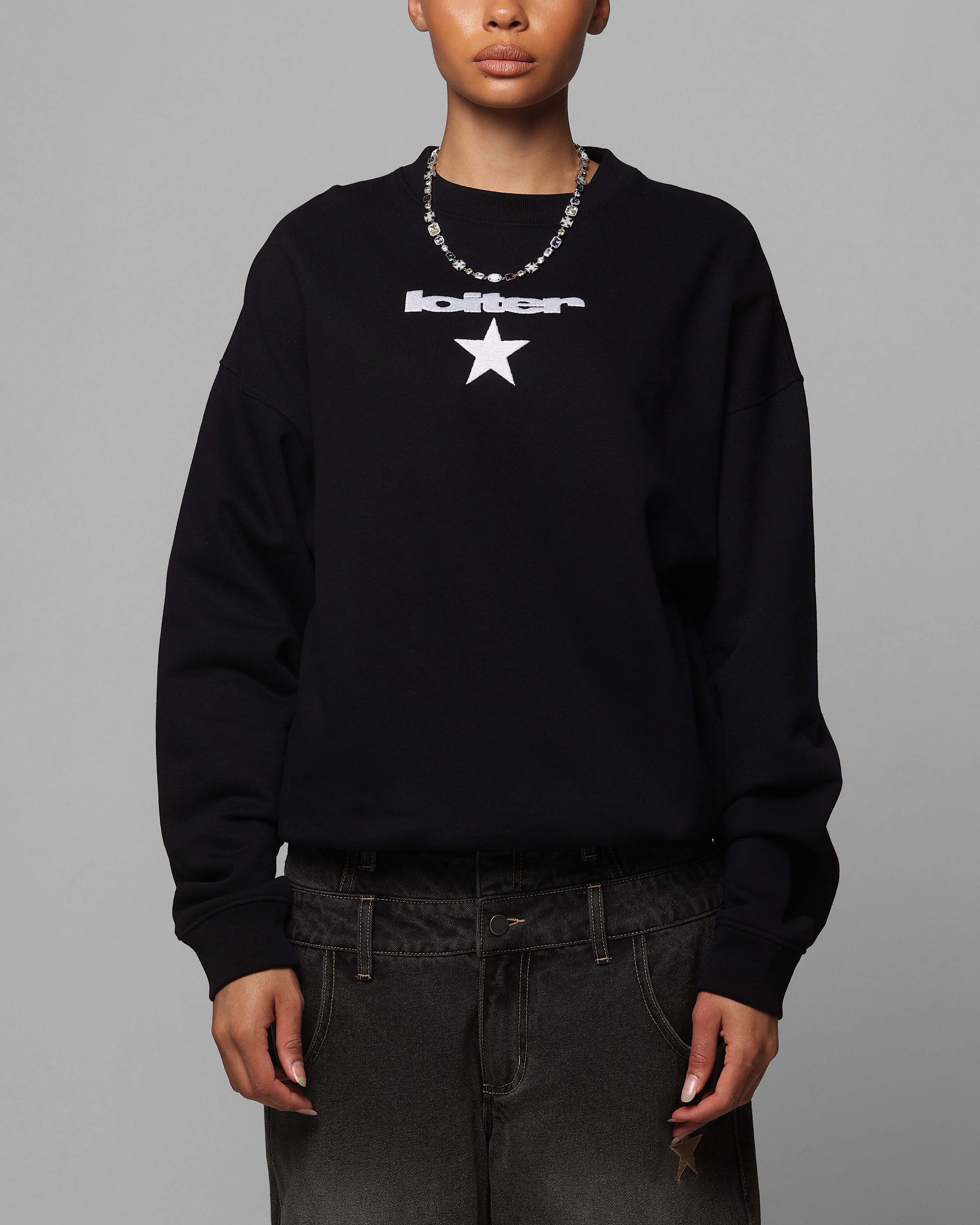 Comfy Touch Loiter Premium Essentials Crewneck Black