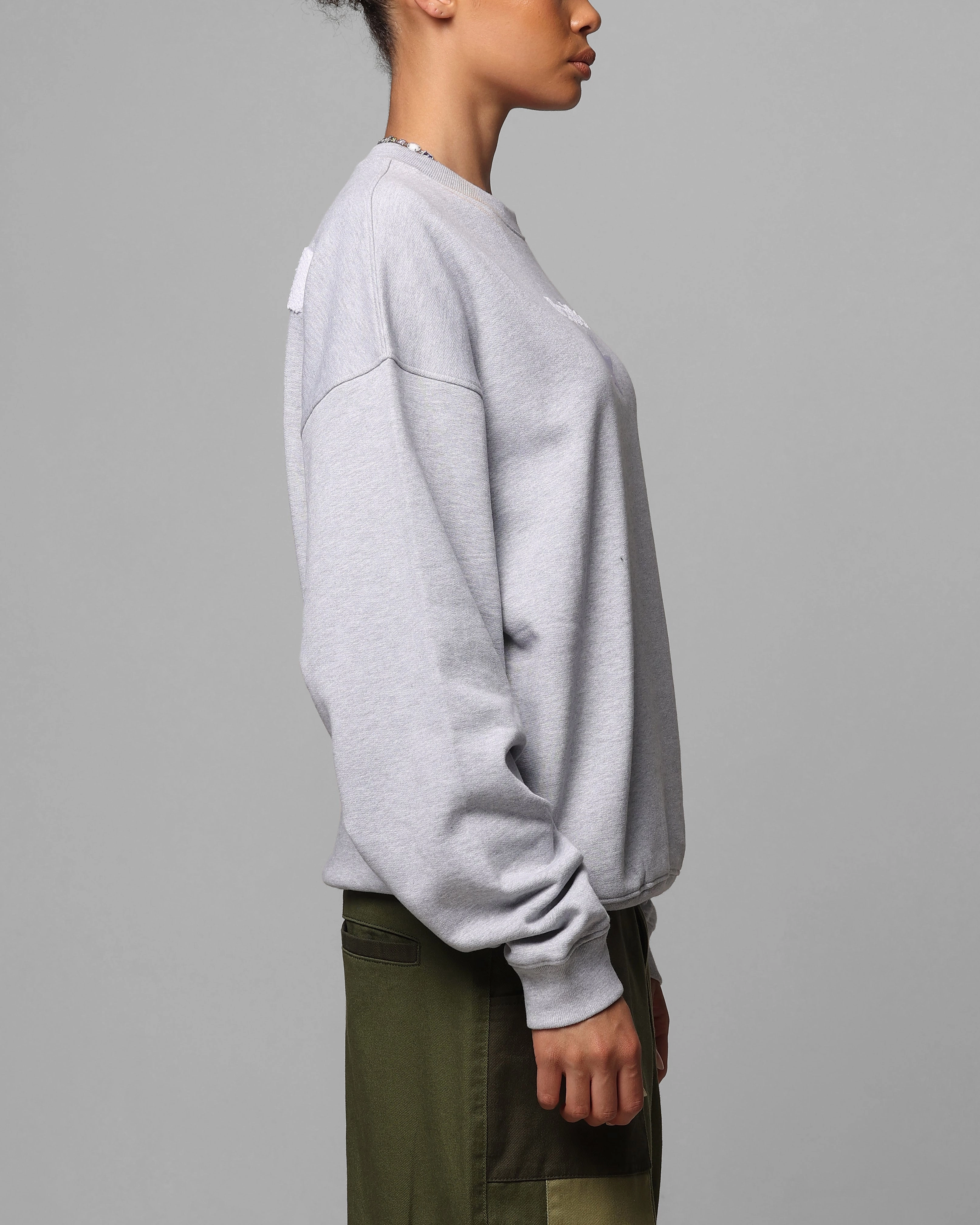 Recycled Material Blend Loopback Fabric Loiter Premium Essentials Crewneck Grey Marle
