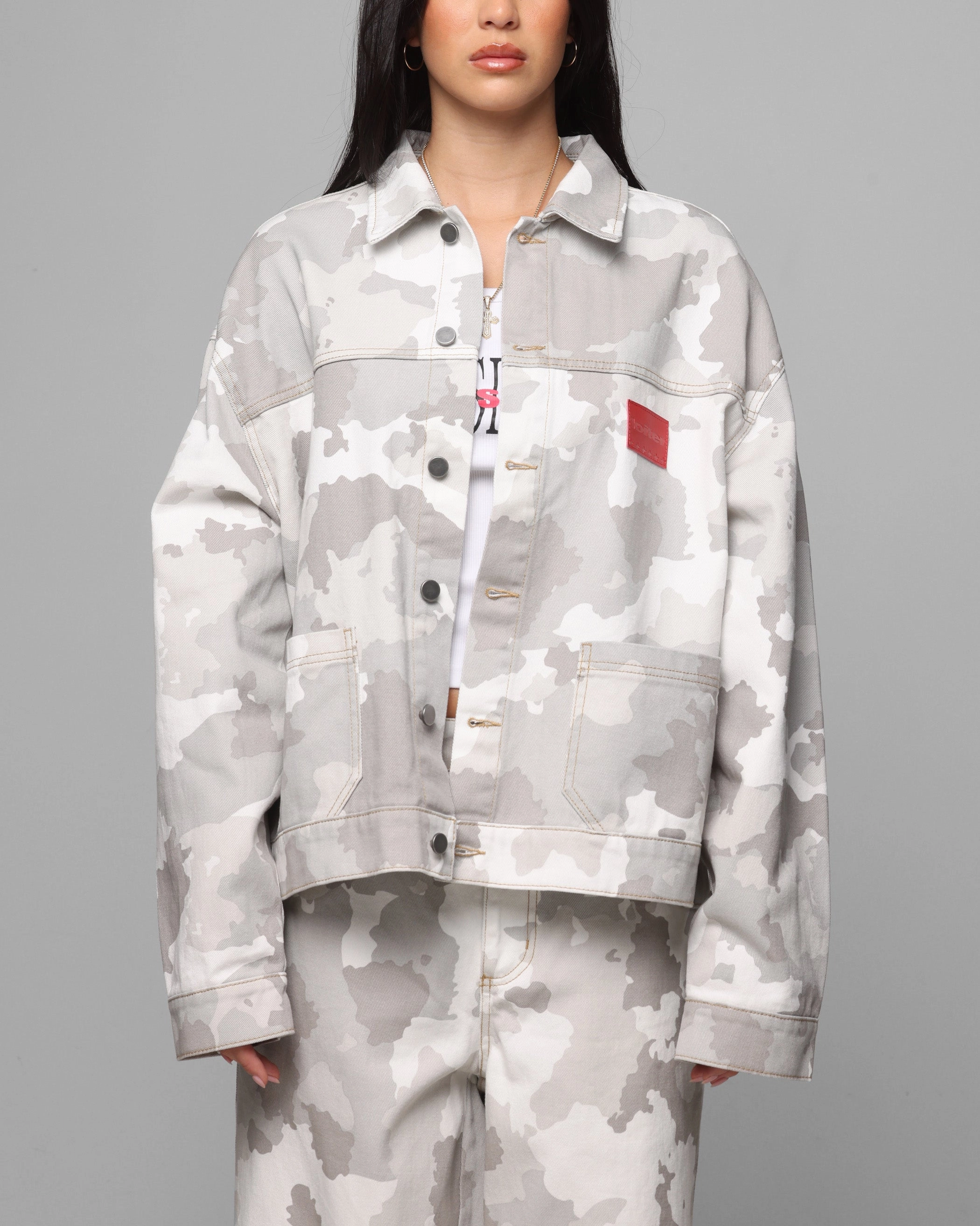 Music Flexible Hem Loiter Prestige Denim Jacket Snow Camo