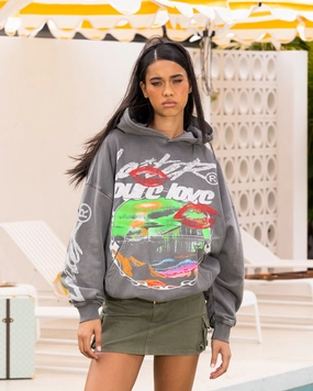 Attraction Quilted Inner Layer Loiter Pure Love Vintage Hoodie Charcoal