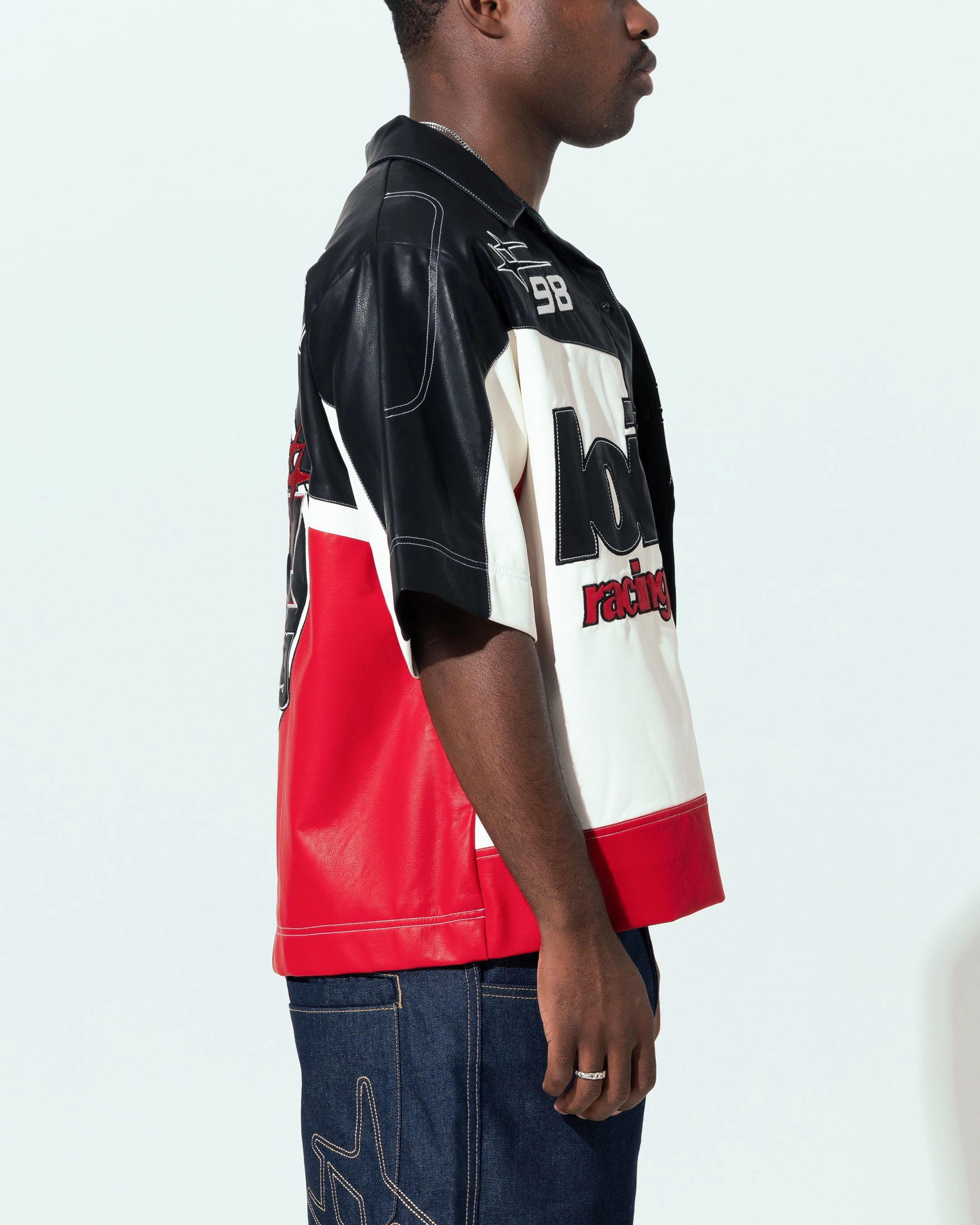 Loiter Racer Button Up Shirt Black/Red Full length