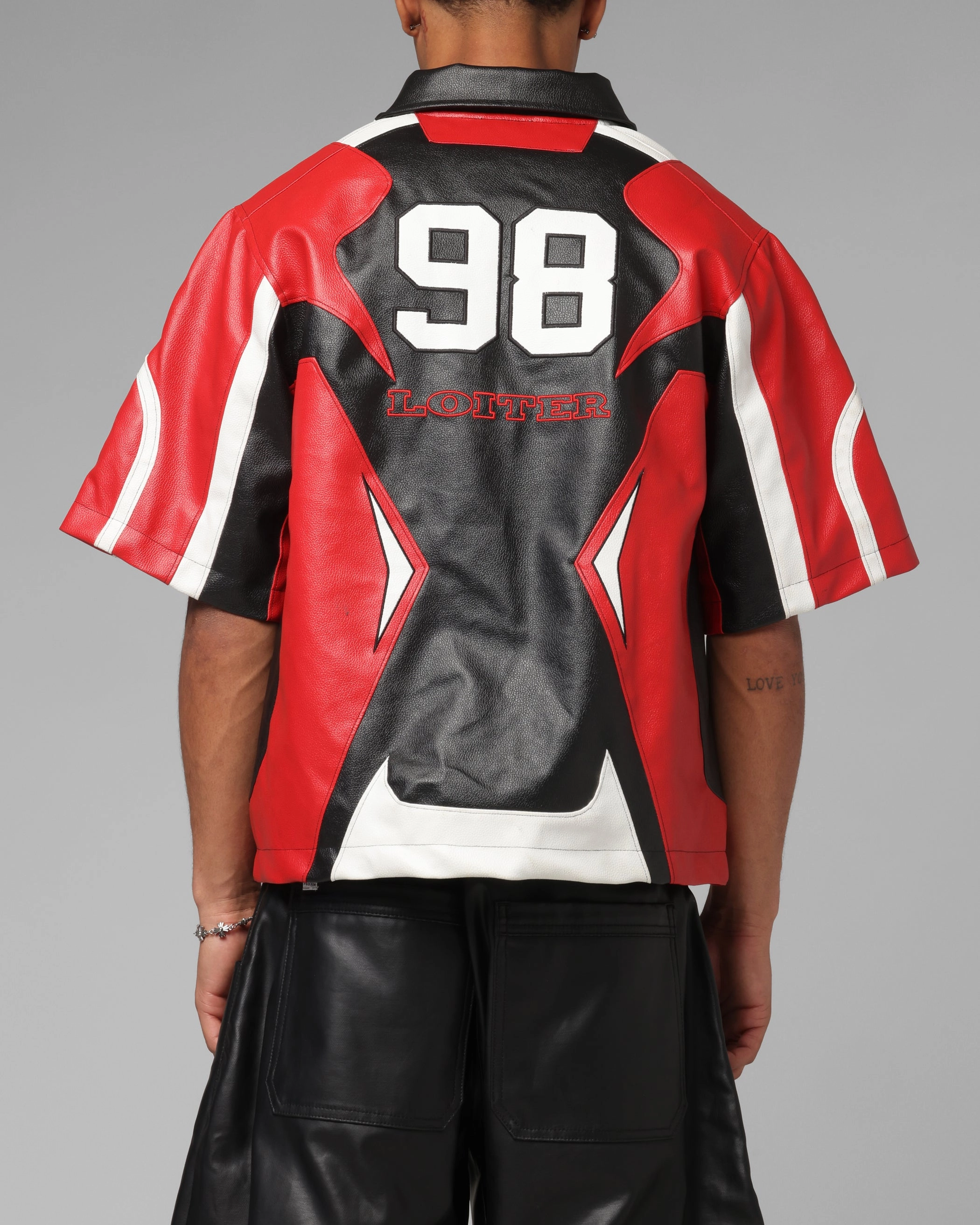 Loiter Racer Vegan Leather Shirt Red/Black Quick Dry Construction
