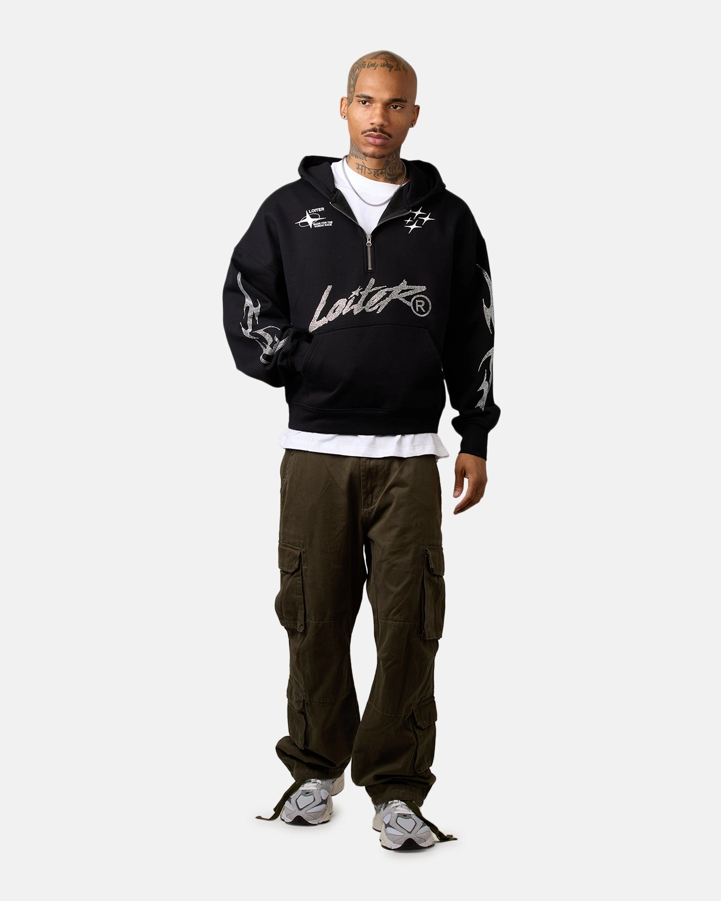 Athlete Favorite Loiter Rave Rhinestone Hoodie Black