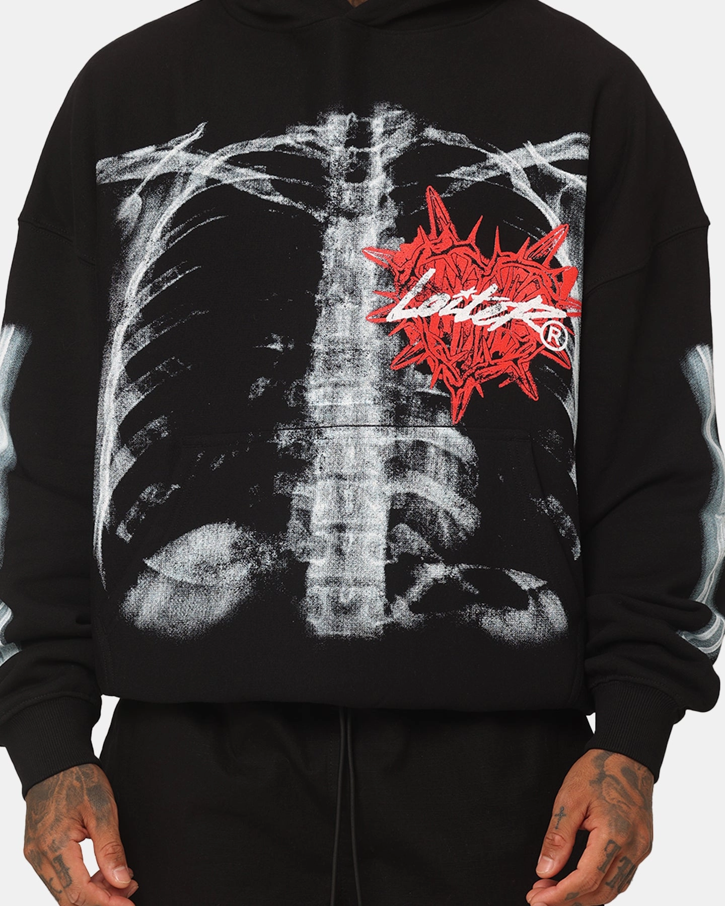 suitable for gift giving Loiter Ribcage Vintage Hoodie Black