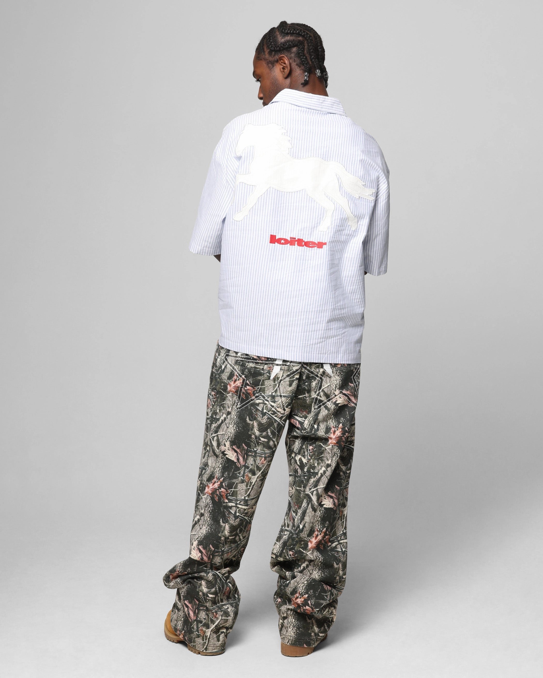 Waffle Weave Loiter Rodeo Quarter Zip Up Shirt Blue Pin Stripe