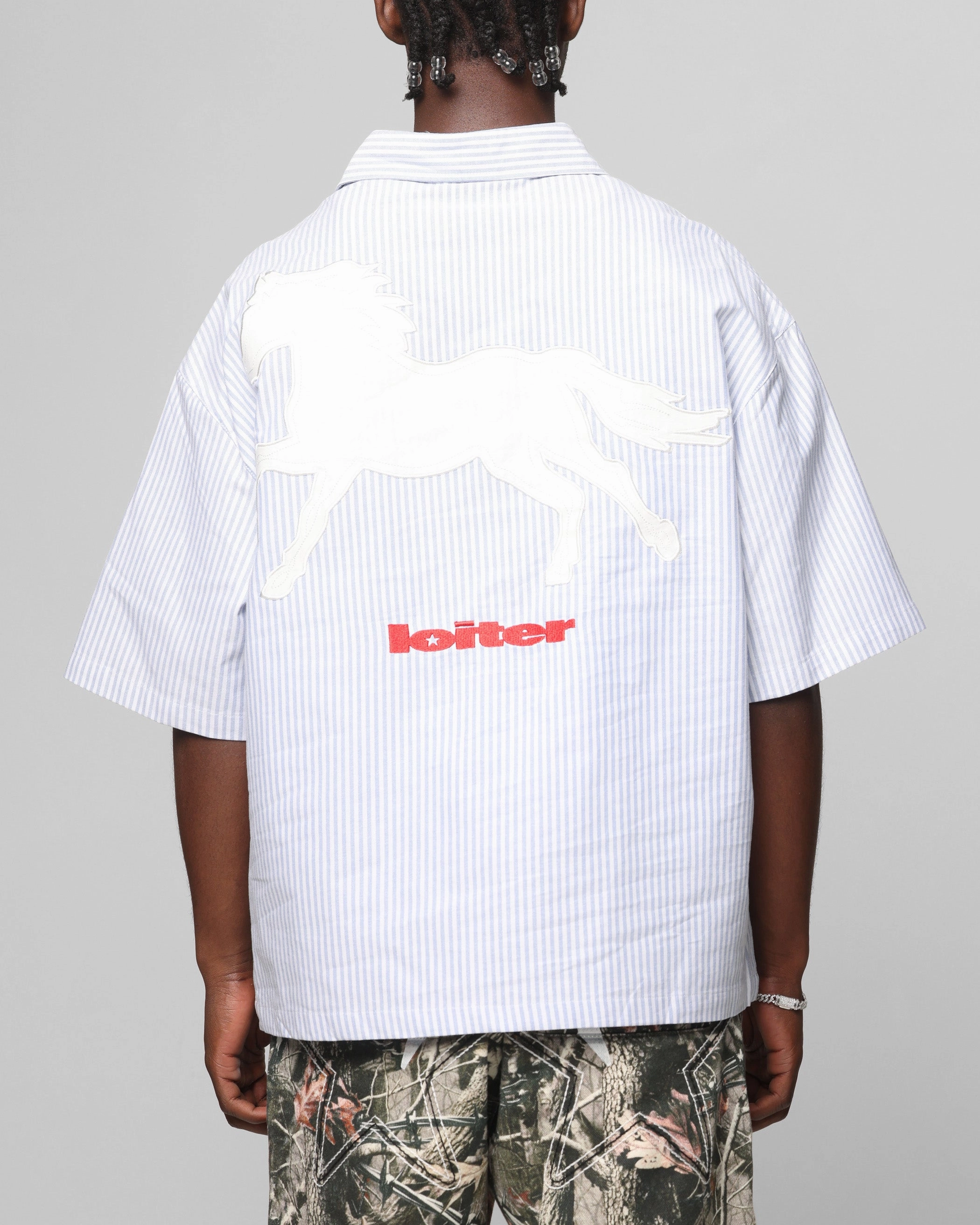 Soft Touch Easy Styling Loiter Rodeo Quarter Zip Up Shirt Blue Pin Stripe