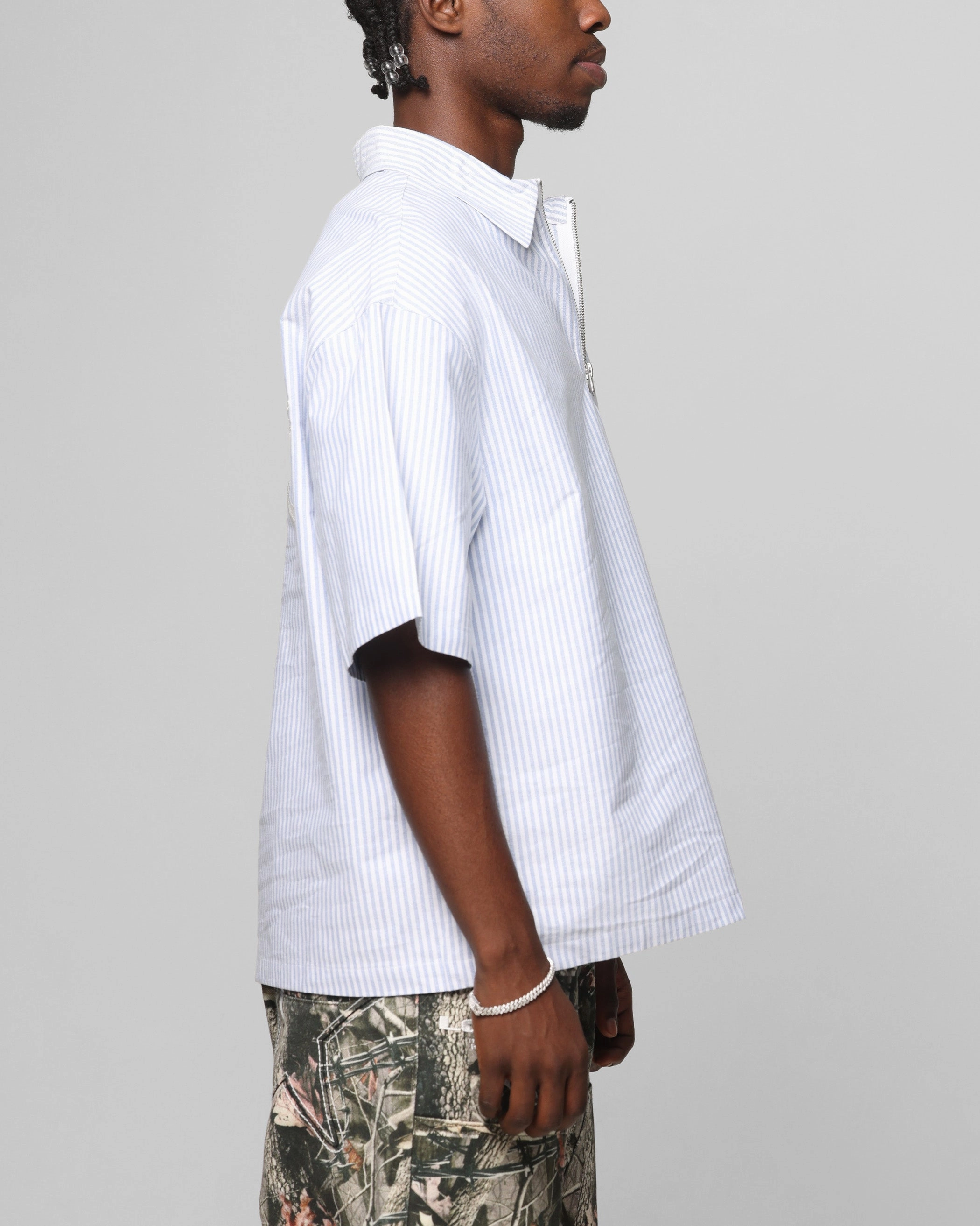 Non Irritating Tags Loiter Rodeo Quarter Zip Up Shirt Blue Pin Stripe