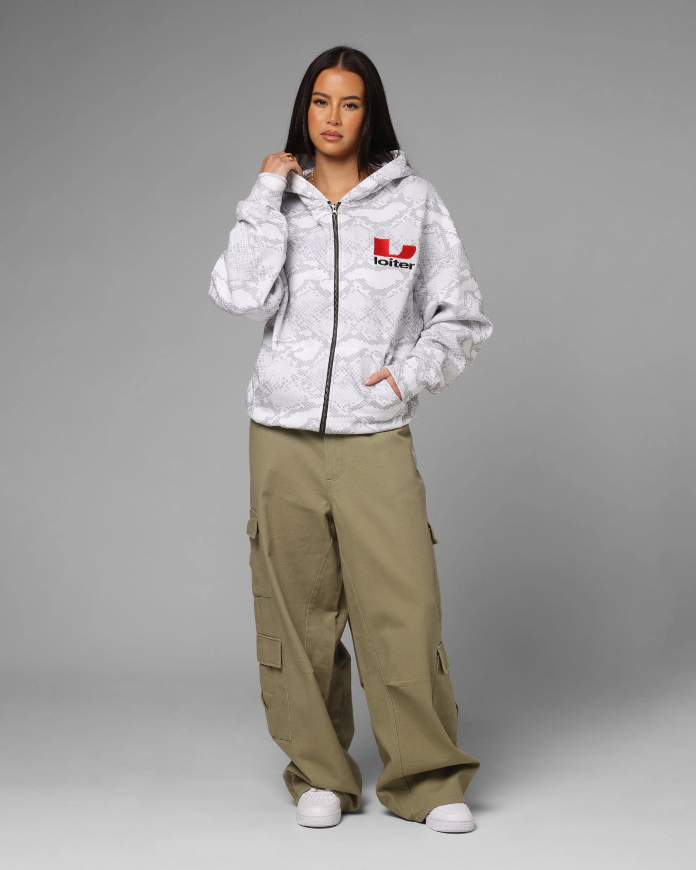 Winter Shield Loiter Slither Zip Hoodie Grey