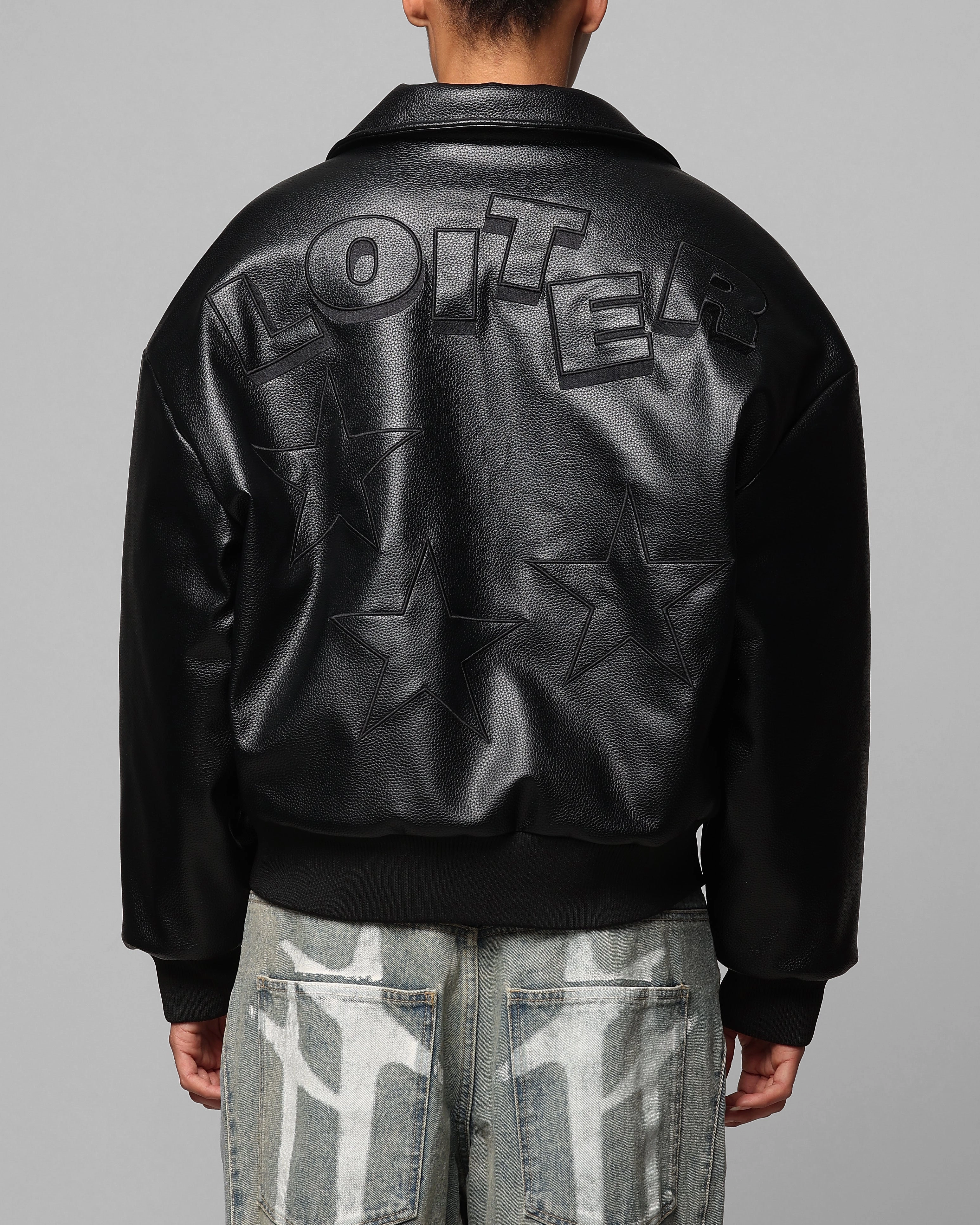 Loiter Solar Vegan Leather Varsity Jacket Black Biker