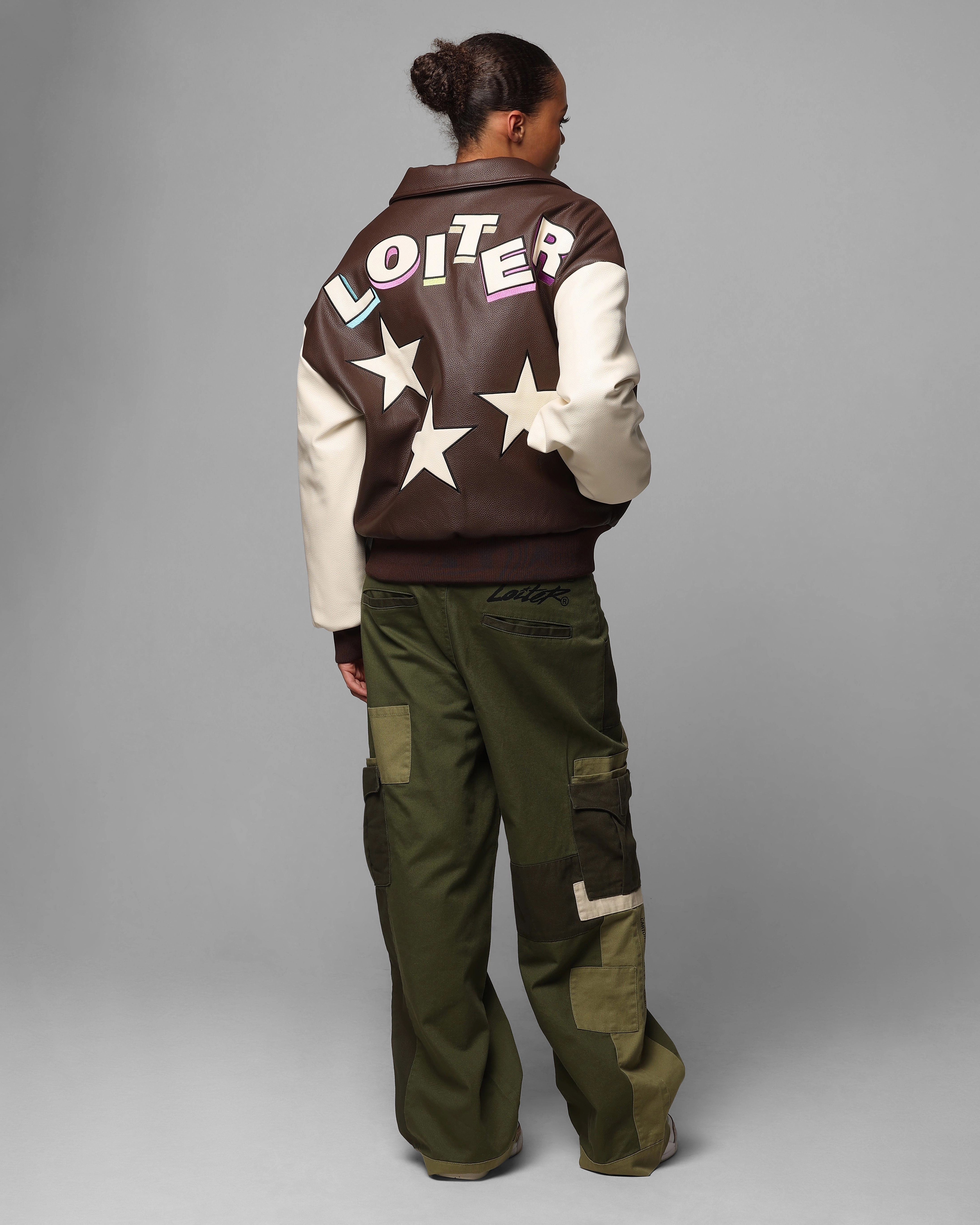 Loiter Solar Vegan Leather Varsity Jacket Brown/Beige High-Performance Wear