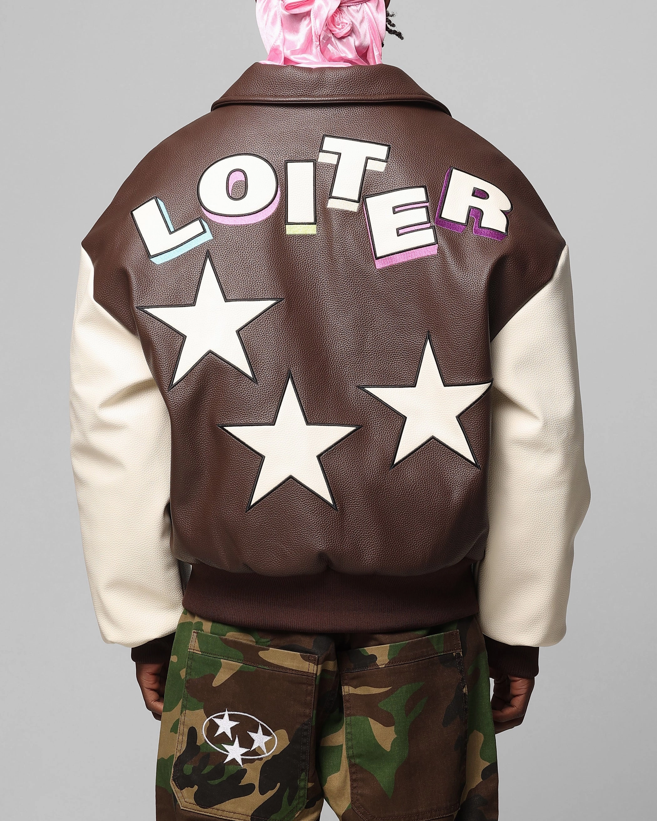 Light Comfort Loiter Solar Vegan Leather Varsity Jacket Brown/Beige