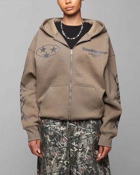 beach scene Sporty Style Loiter Solar Zip Hoodie Brown