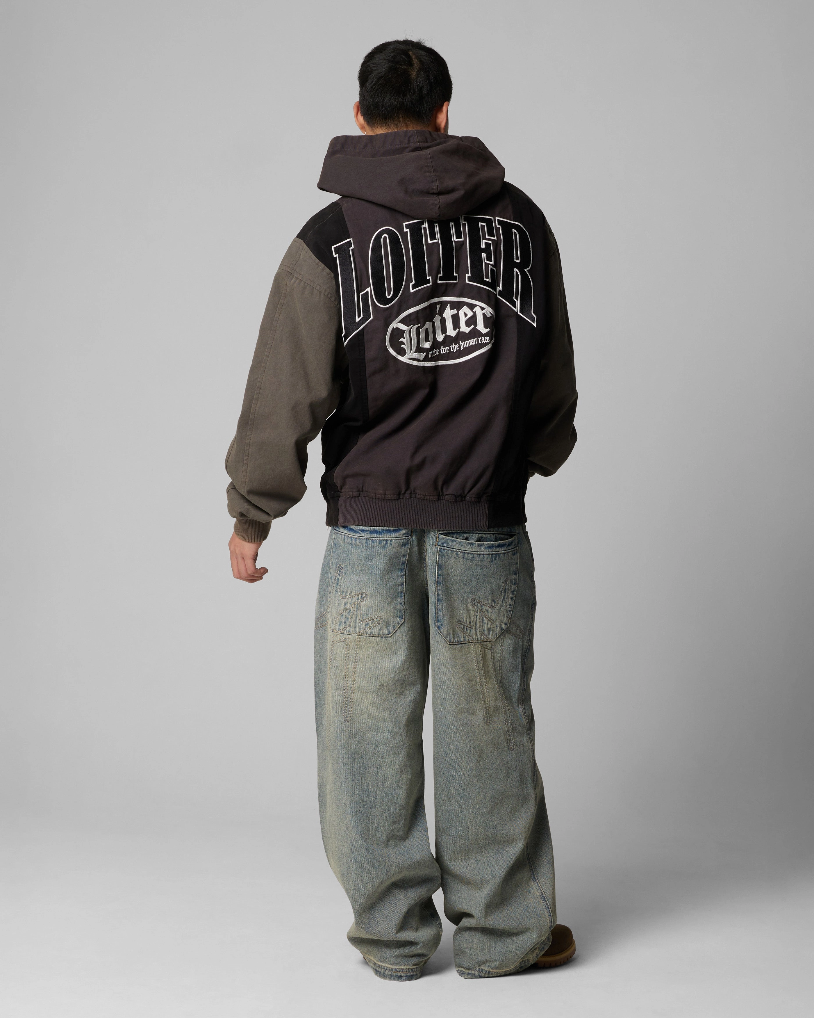 Loiter Splinter Hoodie Black/Charcoal Taped Shoulder Seams Cozy Outfit