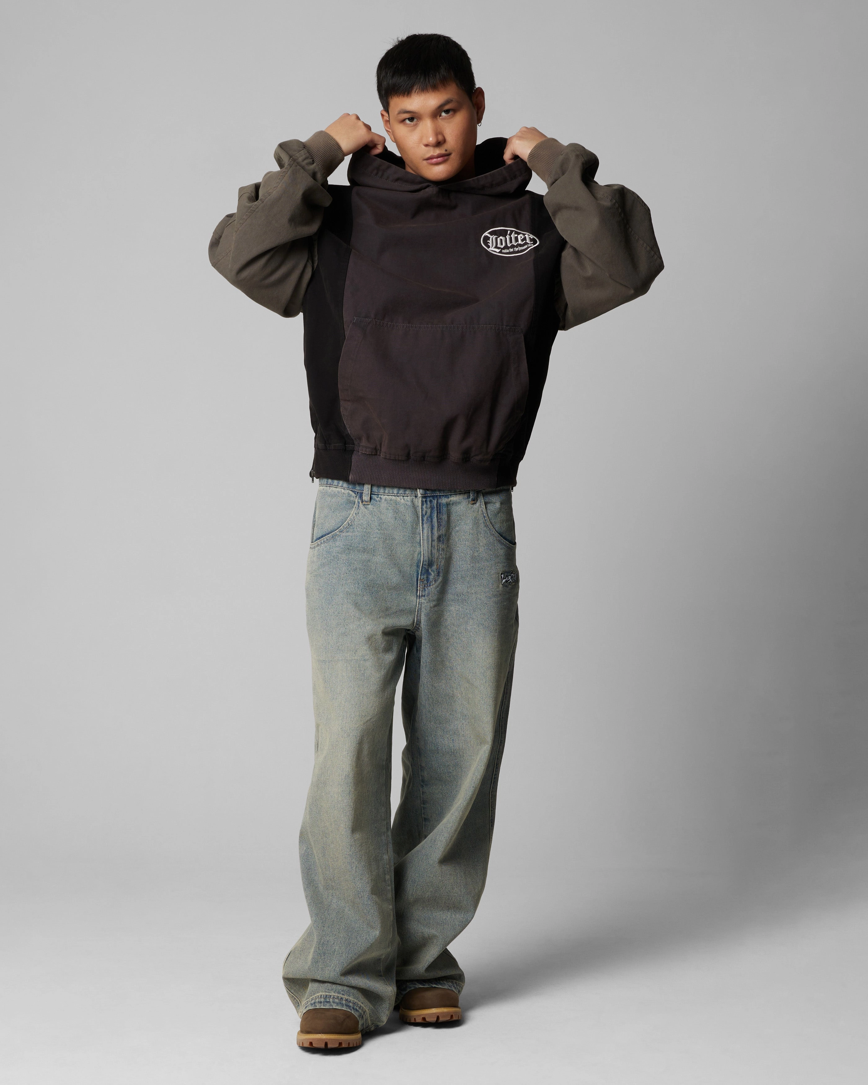 Loiter Splinter Hoodie Black/Charcoal Lightweight Construction Goat like