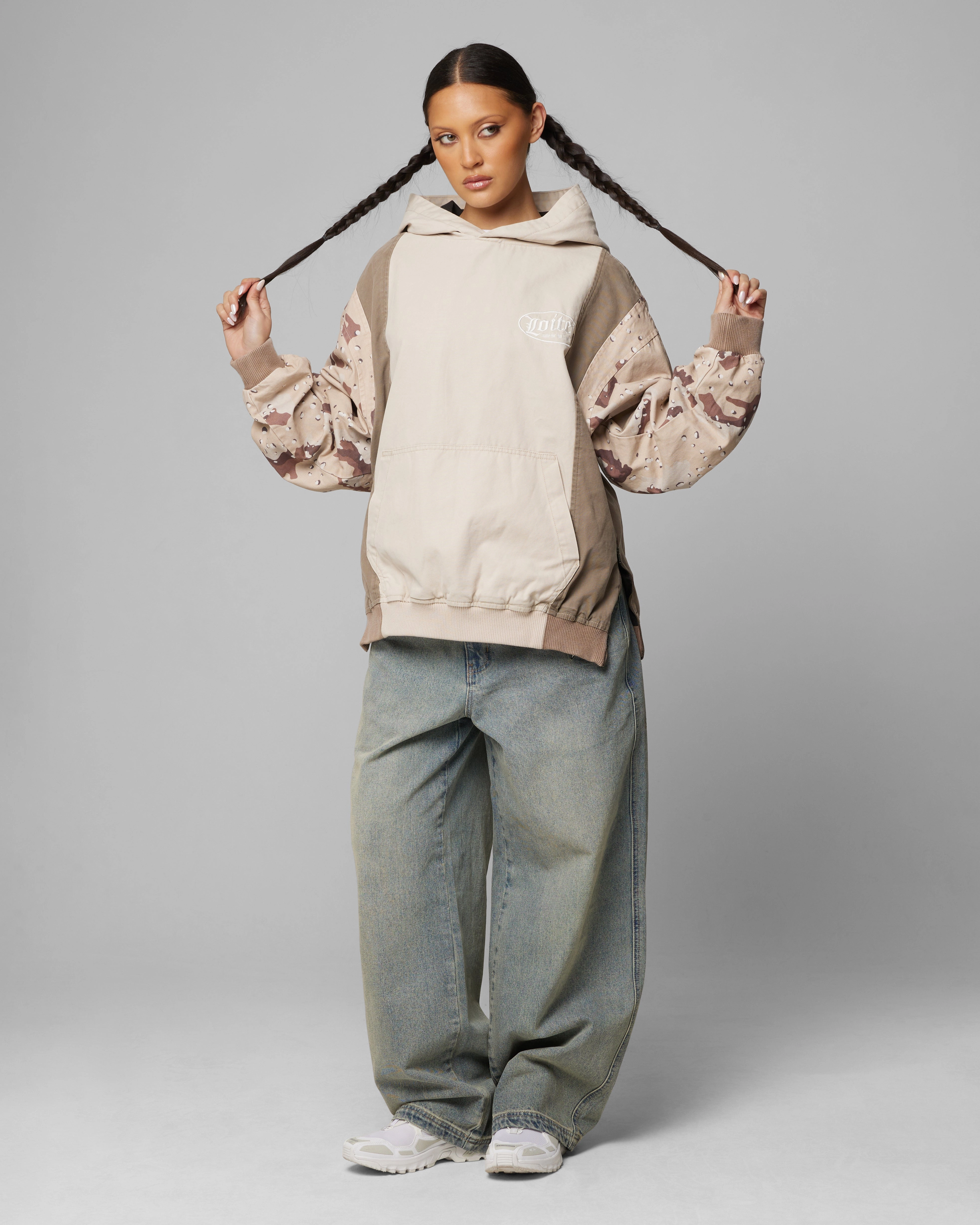 Loiter Splinter Hoodie Desert Camo Ribbed Hem Details Chipmunk like