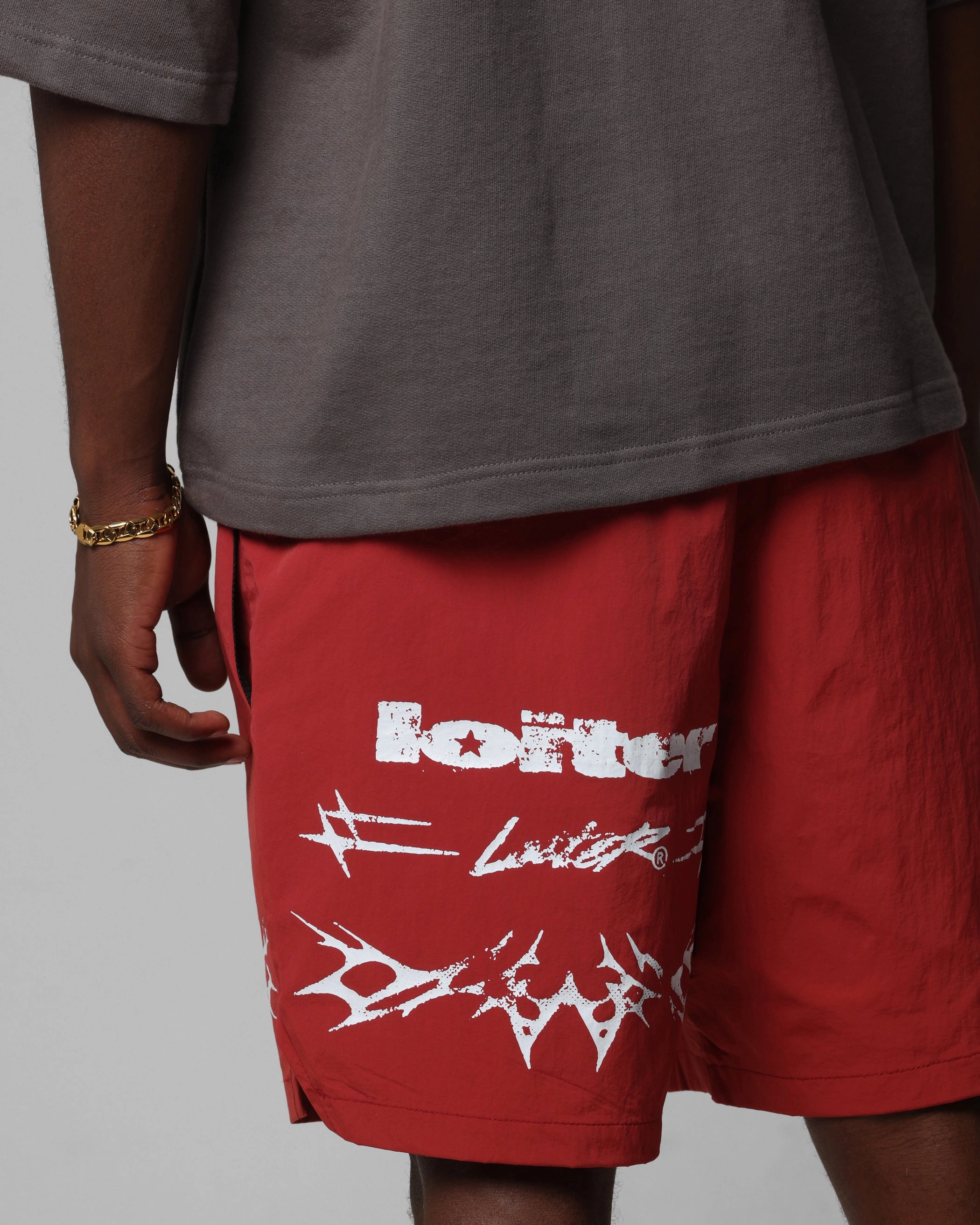 colorfast Loiter Stacked Metal Walk Shorts Burgandy