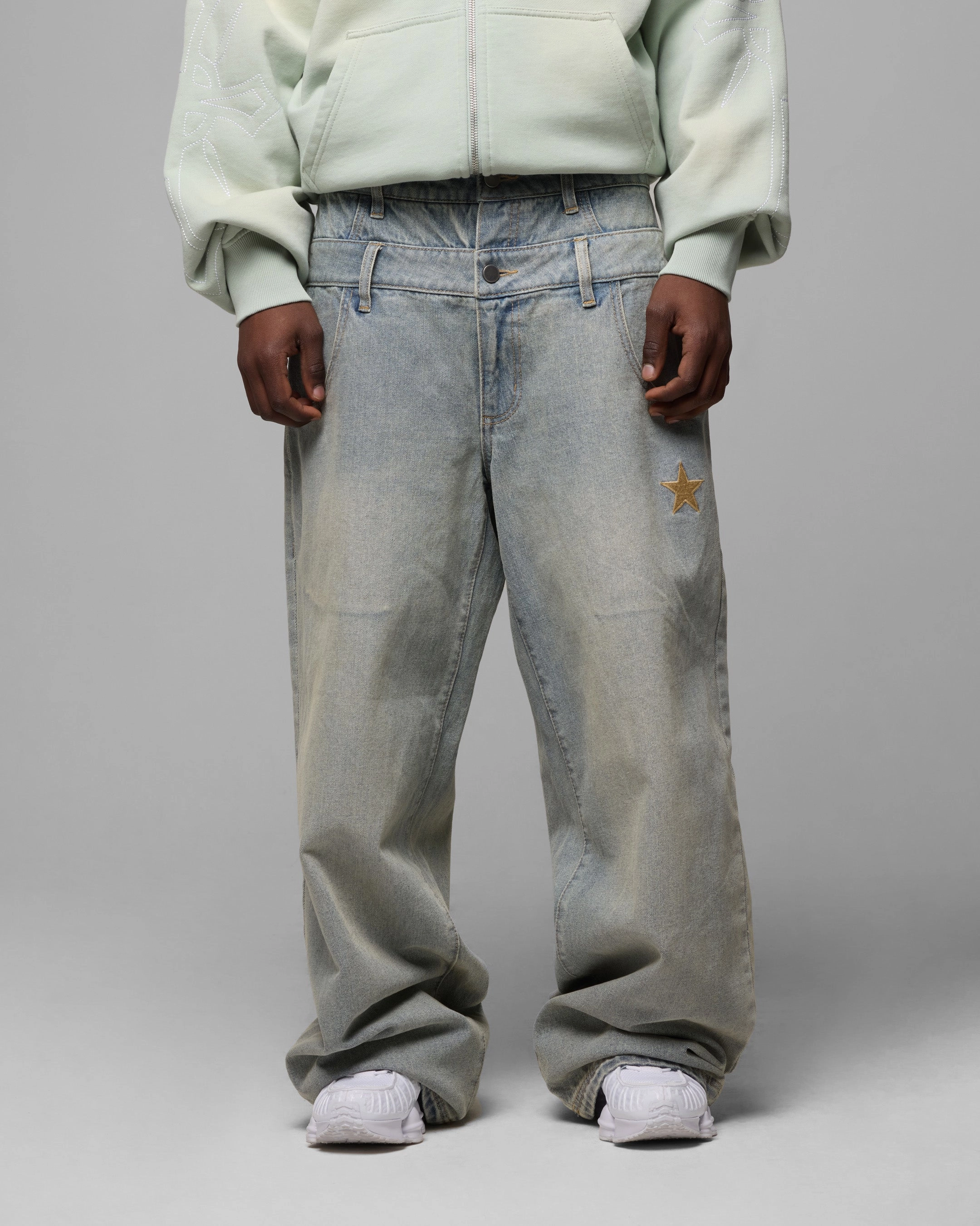 Loiter Star Layered Jeans Washed Blue Breathable Stretch Classic Cut