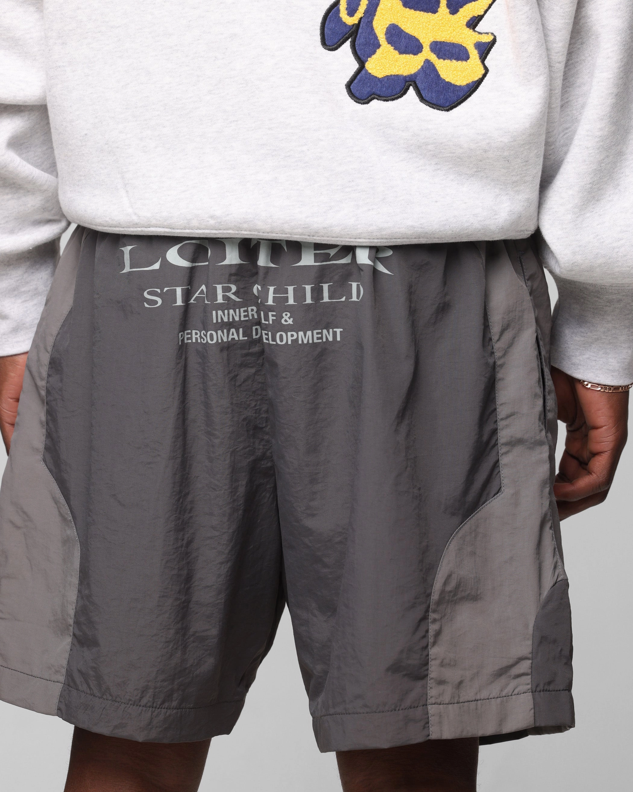 Soft Elastic Loiter Subculture Panel Shorts Charcoal