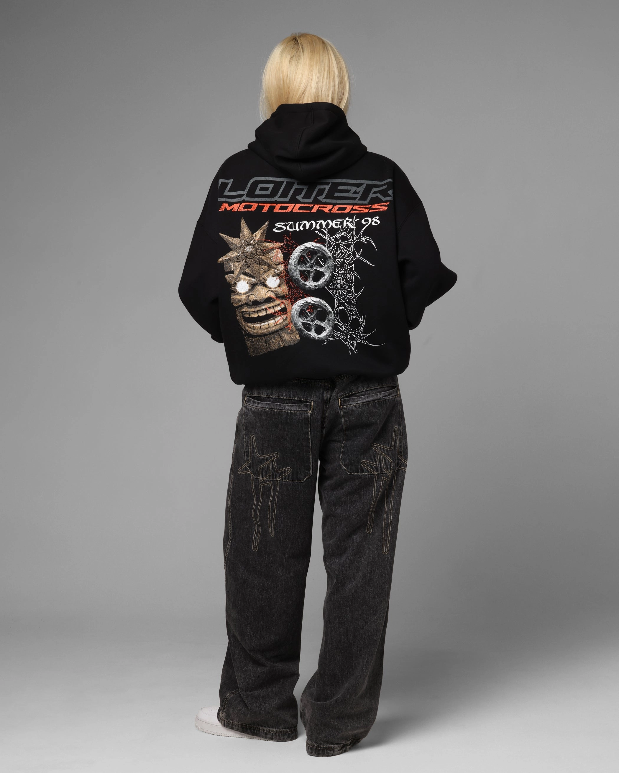 Loiter Summer Motocross Hoodie Black Lightweight Feel