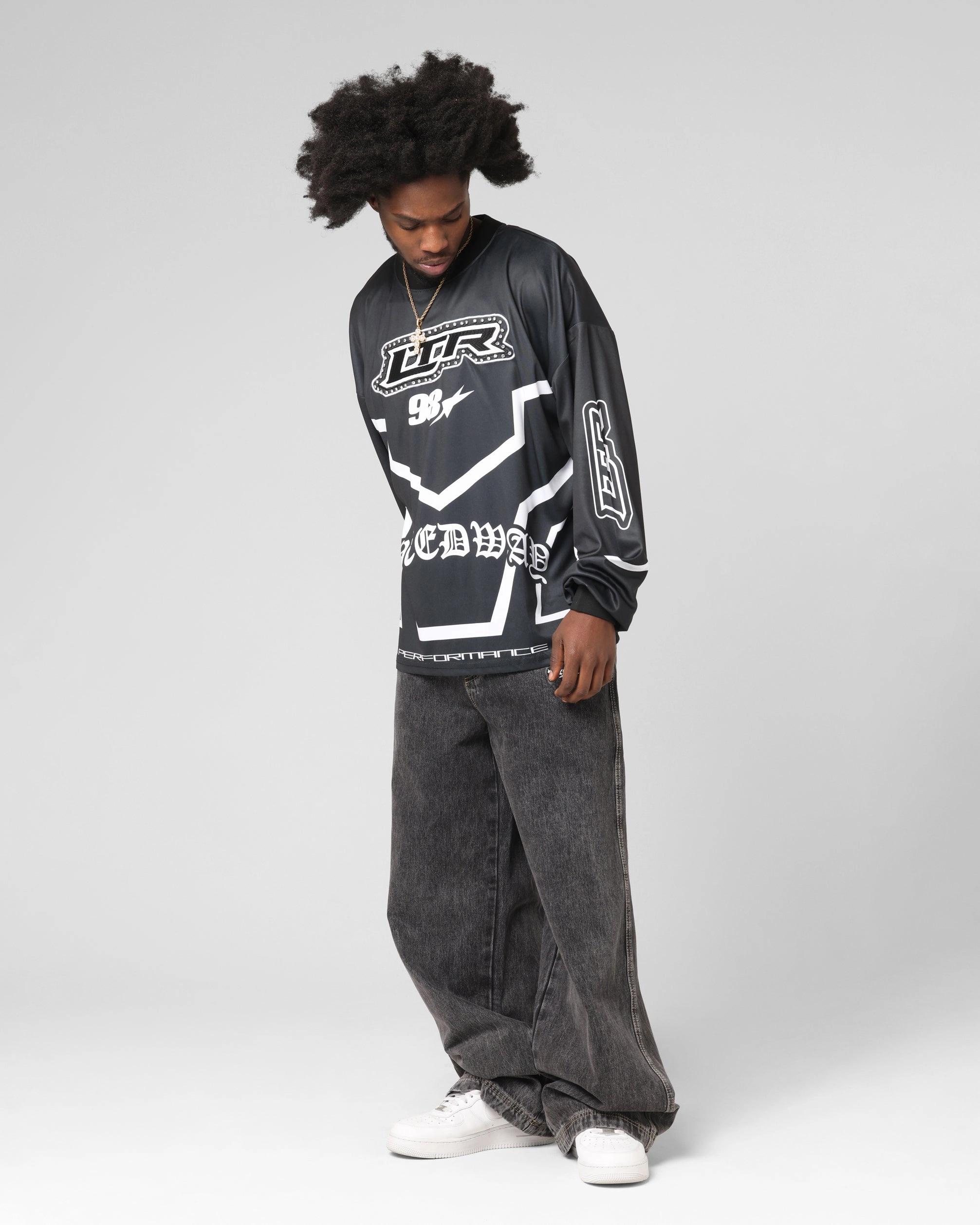 Movie Night Brushed Interior Lining Loiter Thrill Racing Long Sleeve T-Shirt Black