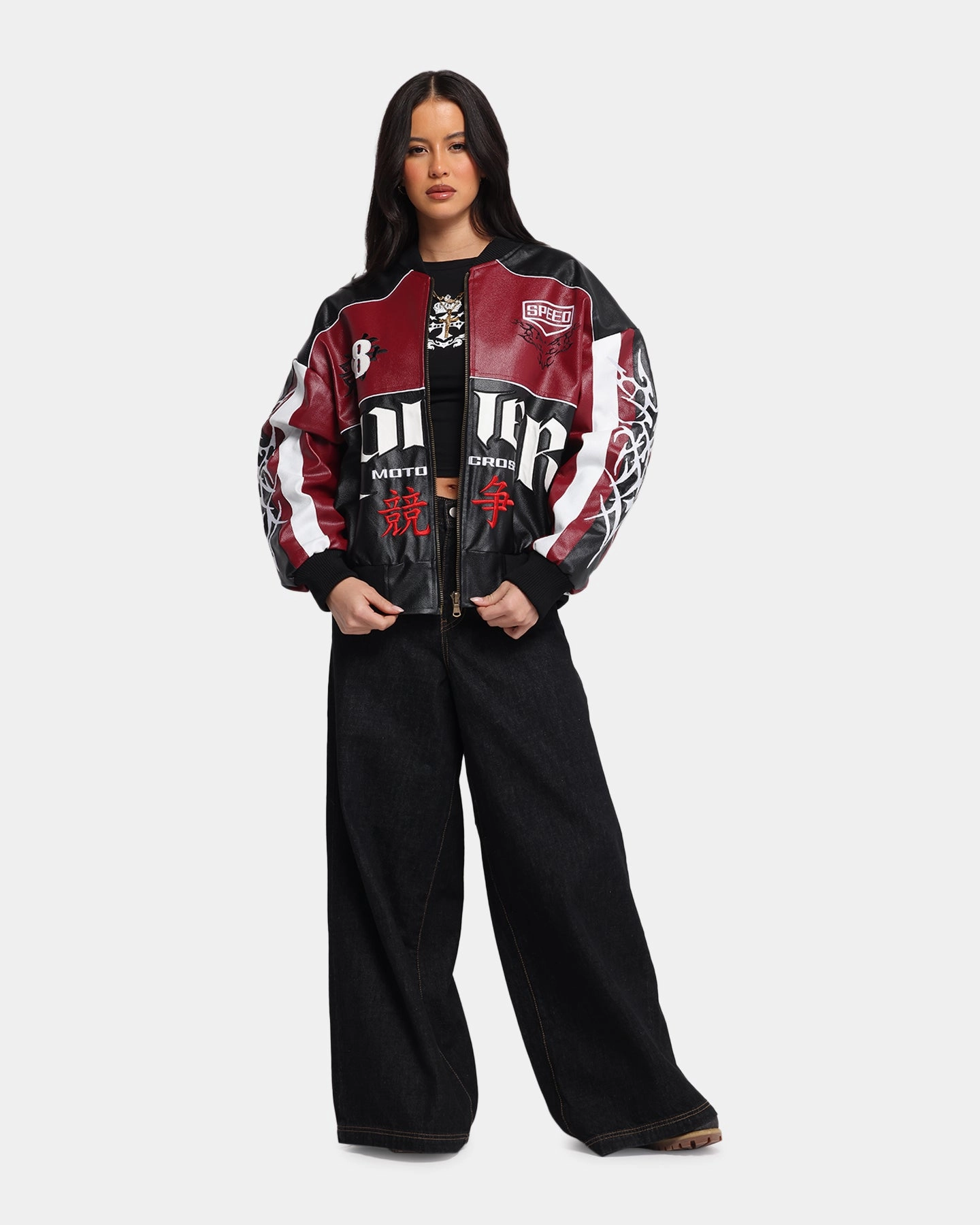 Love Loiter Tokyo Drift Vegan Leather Jacket Red