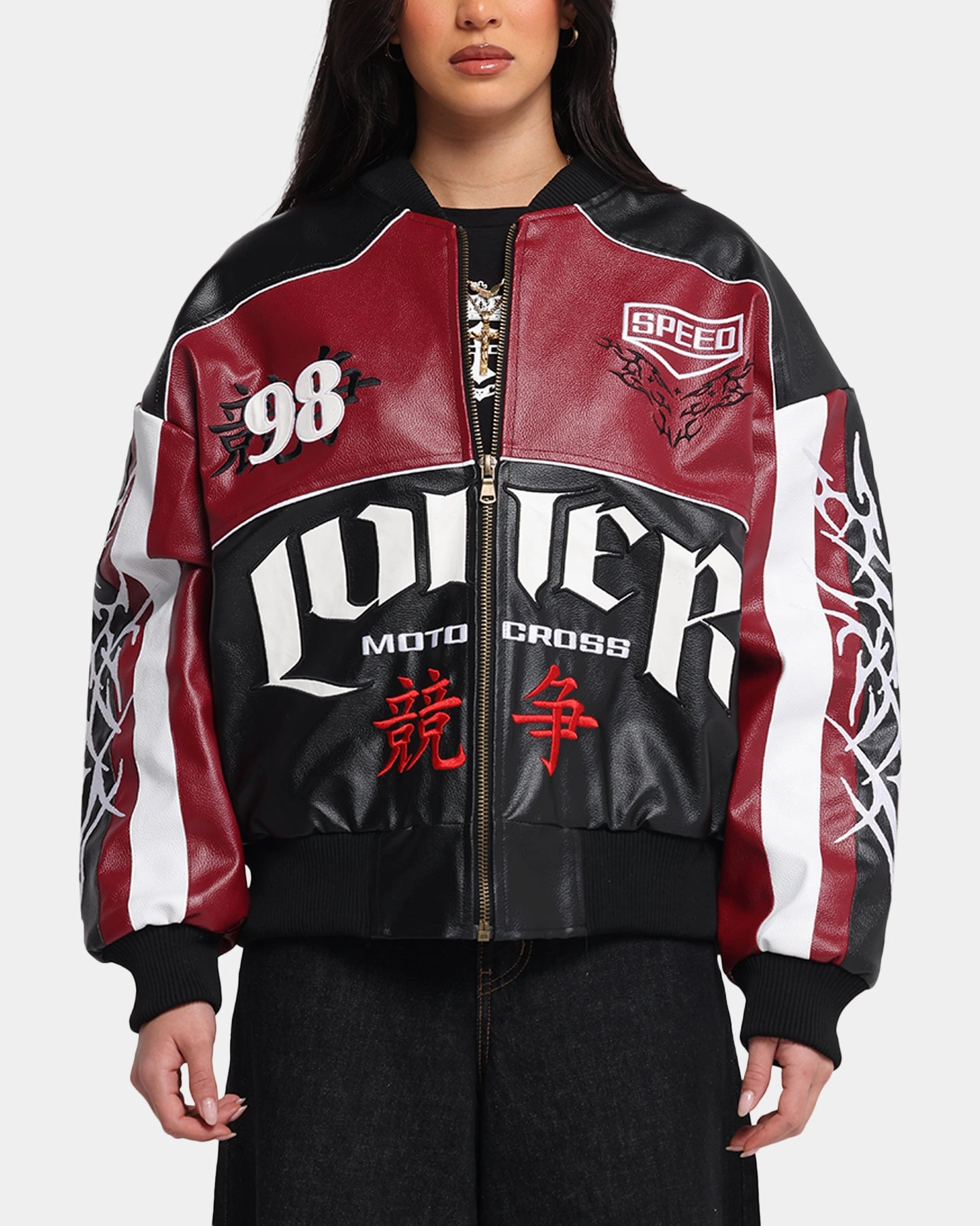 Adult Loiter Tokyo Drift Vegan Leather Jacket Red