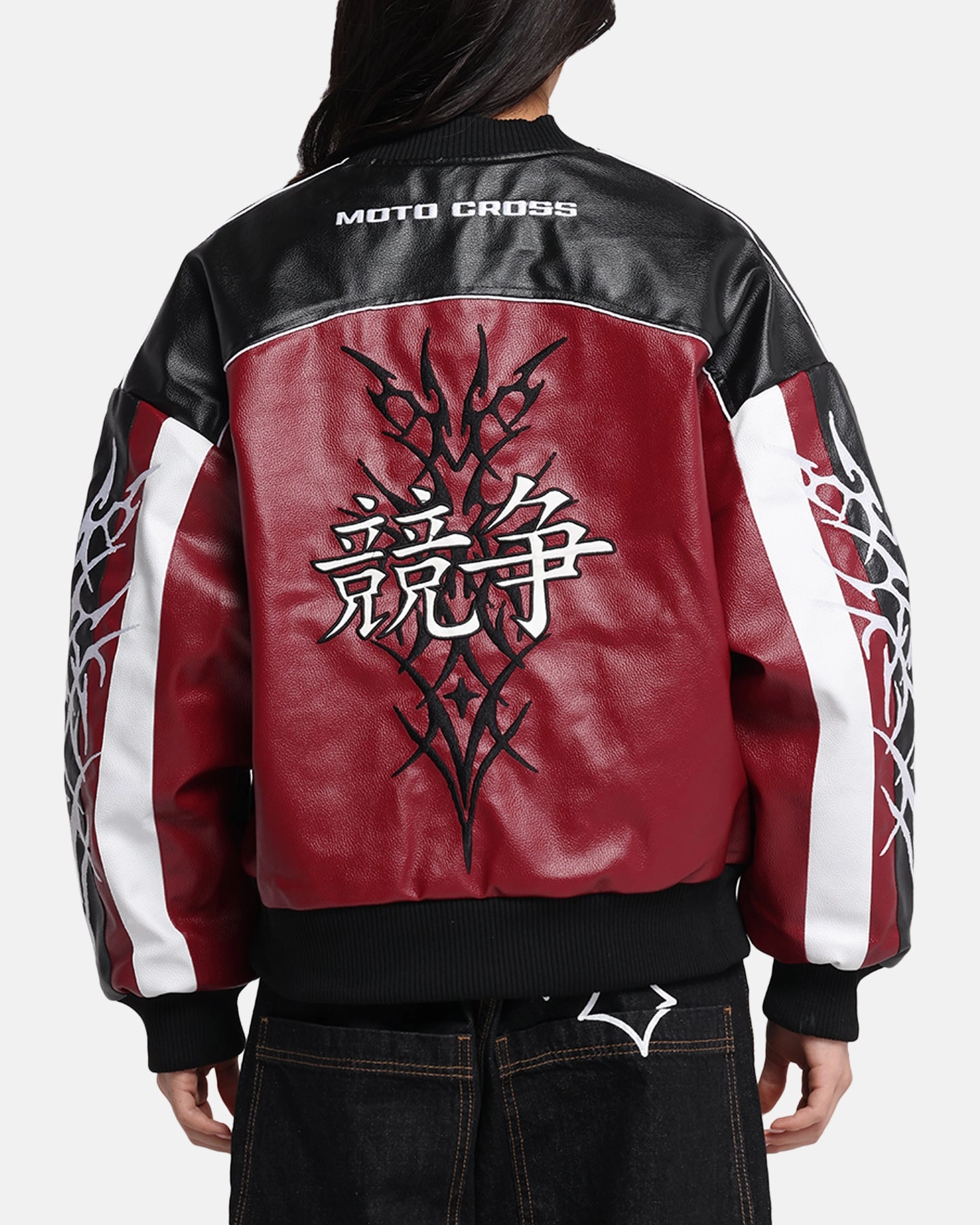 Loose Fit Loiter Tokyo Drift Vegan Leather Jacket Red